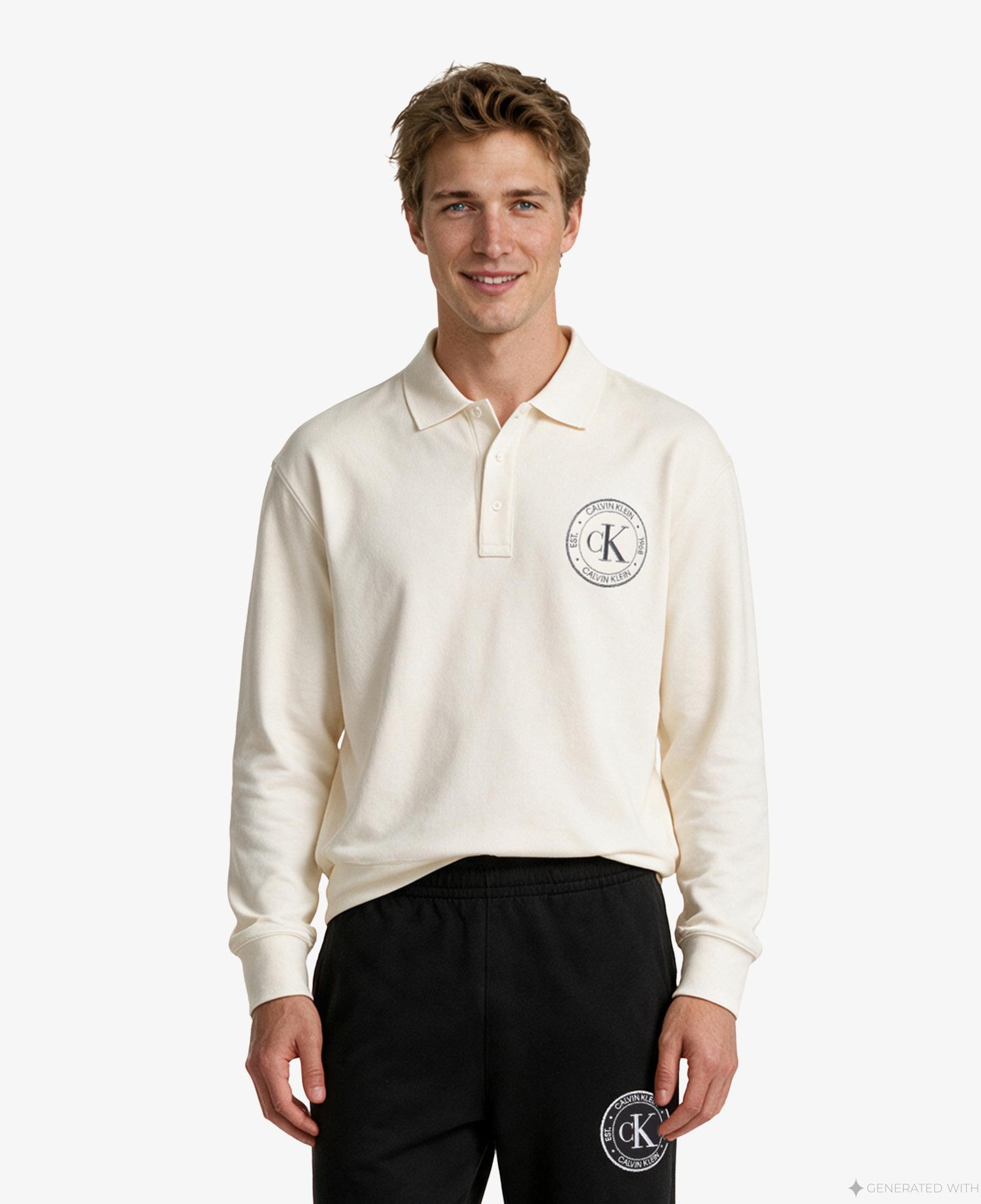 Calvin Klein Terry Graphic Erkek Beyaz Sweatshirt