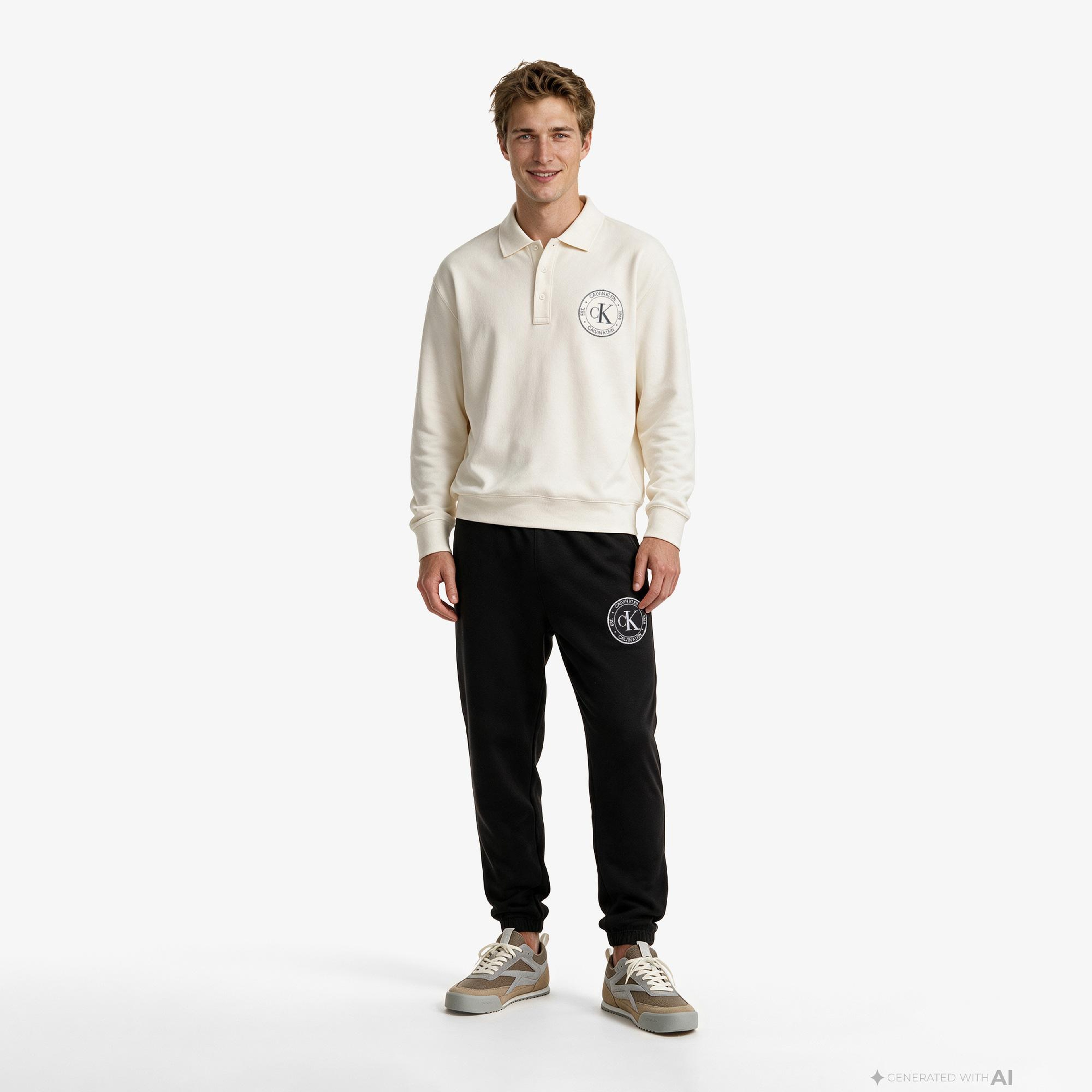 Calvin Klein Terry Graphic Erkek Beyaz Sweatshirt