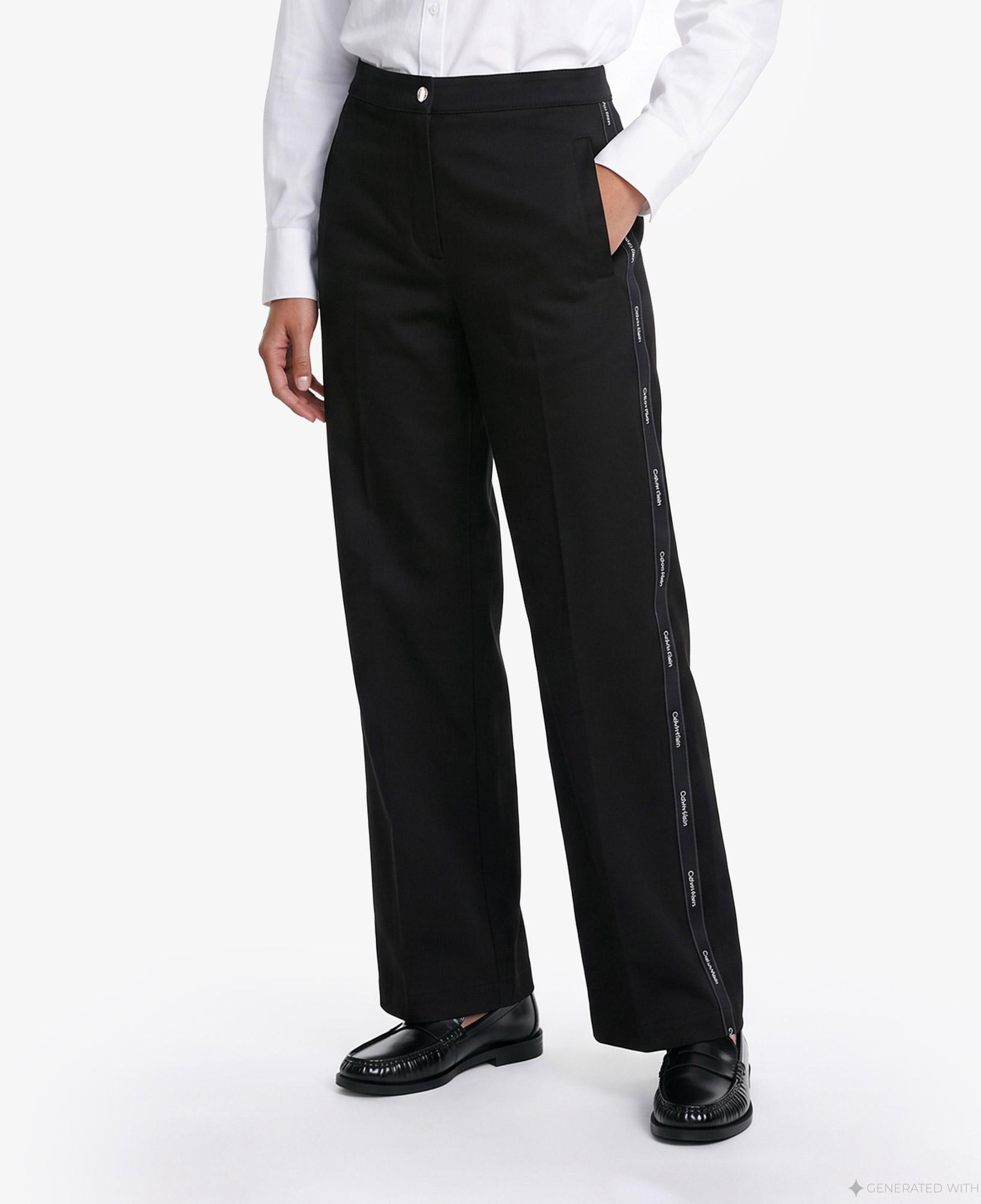 Calvin Klein Cotton Twill Logo Stripe Kadın Siyah Pantolon