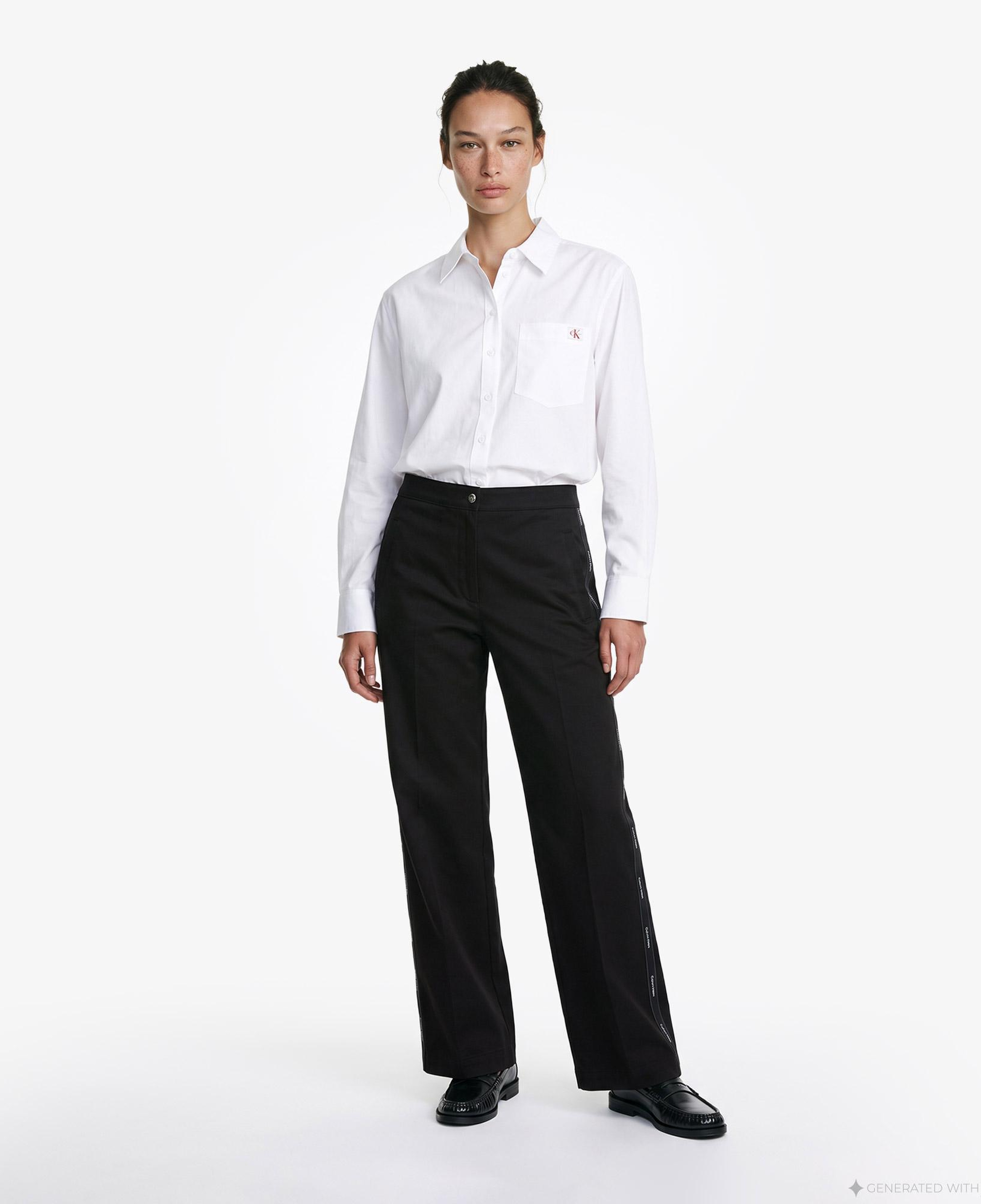 Calvin Klein Cotton Twill Logo Stripe Kadın Siyah Pantolon