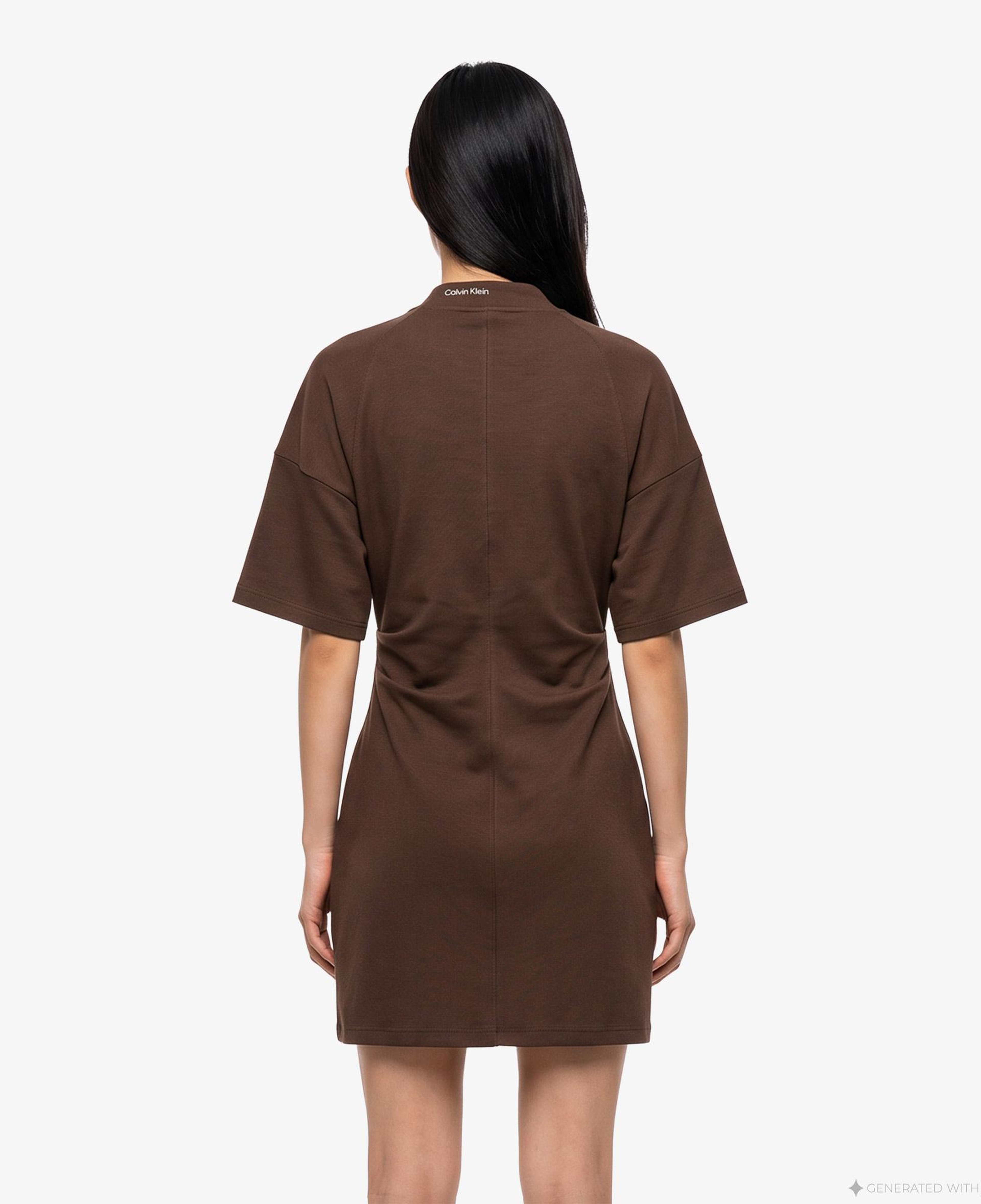 Calvin Klein Logo Rib Interlock Kadın Kahverengi Elbise