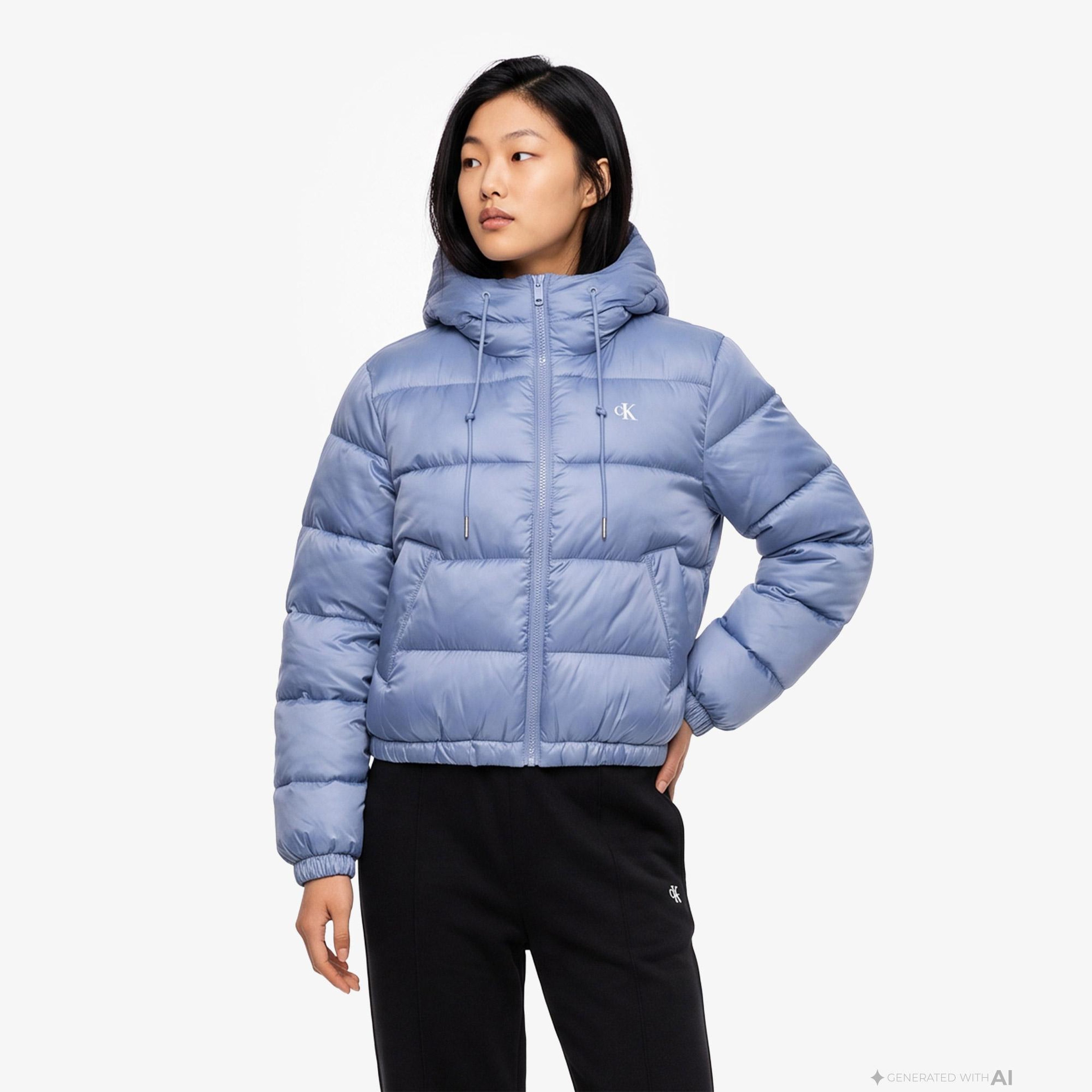 Calvin Klein Short Logo Puffer Kadın Mavi Ceket