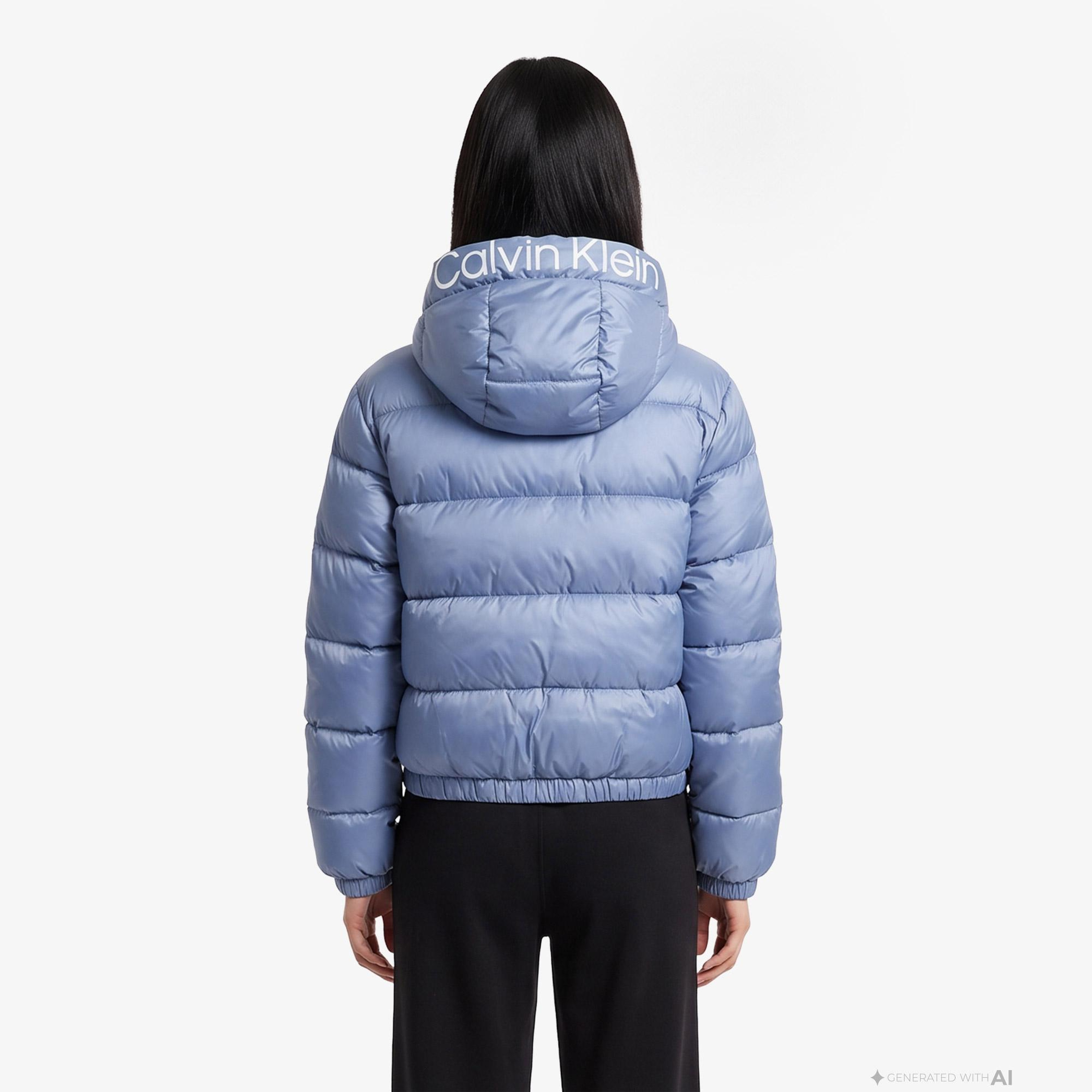 Calvin Klein Short Logo Puffer Kadın Mavi Ceket
