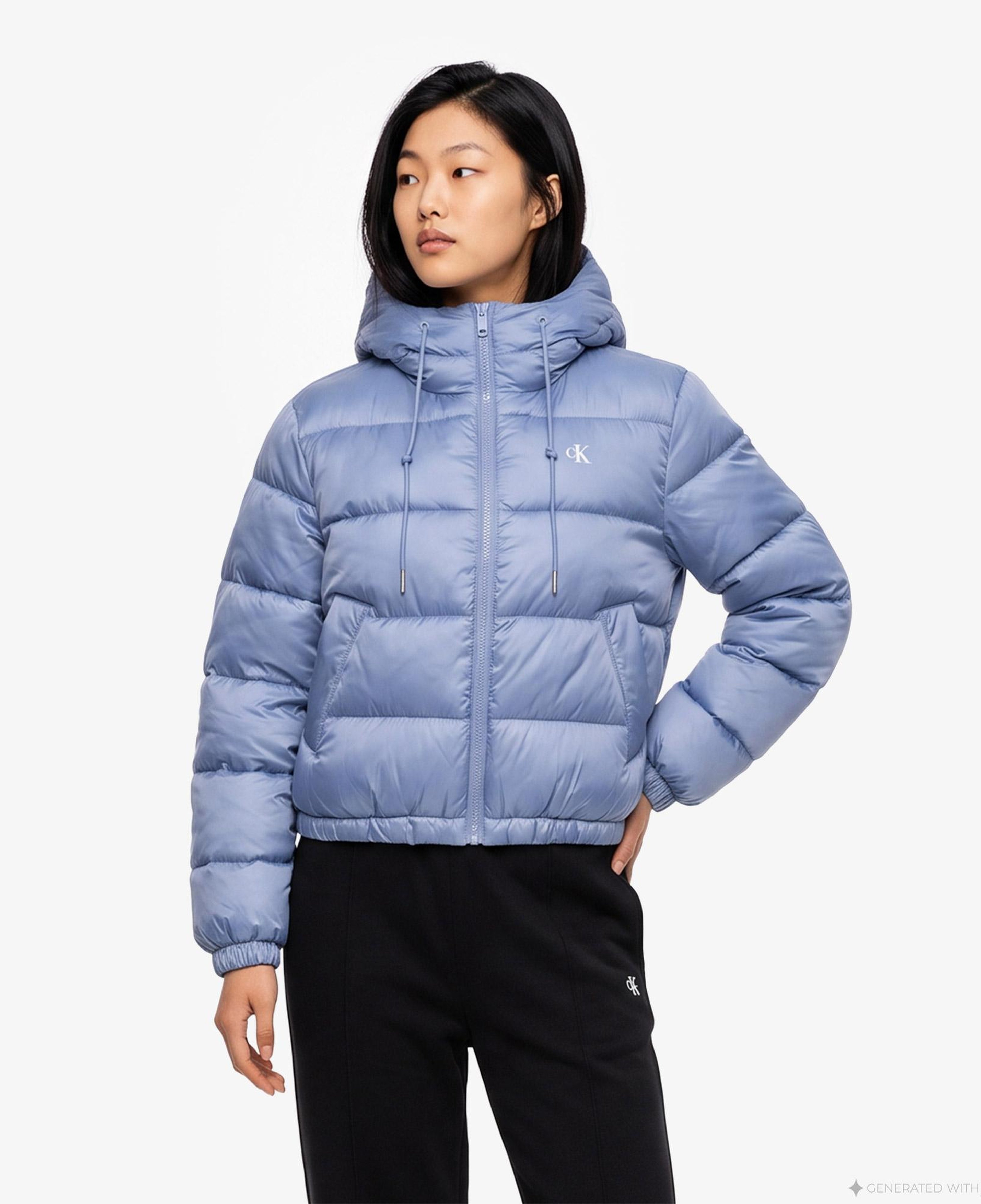 Calvin Klein Short Logo Puffer Kadın Mavi Ceket