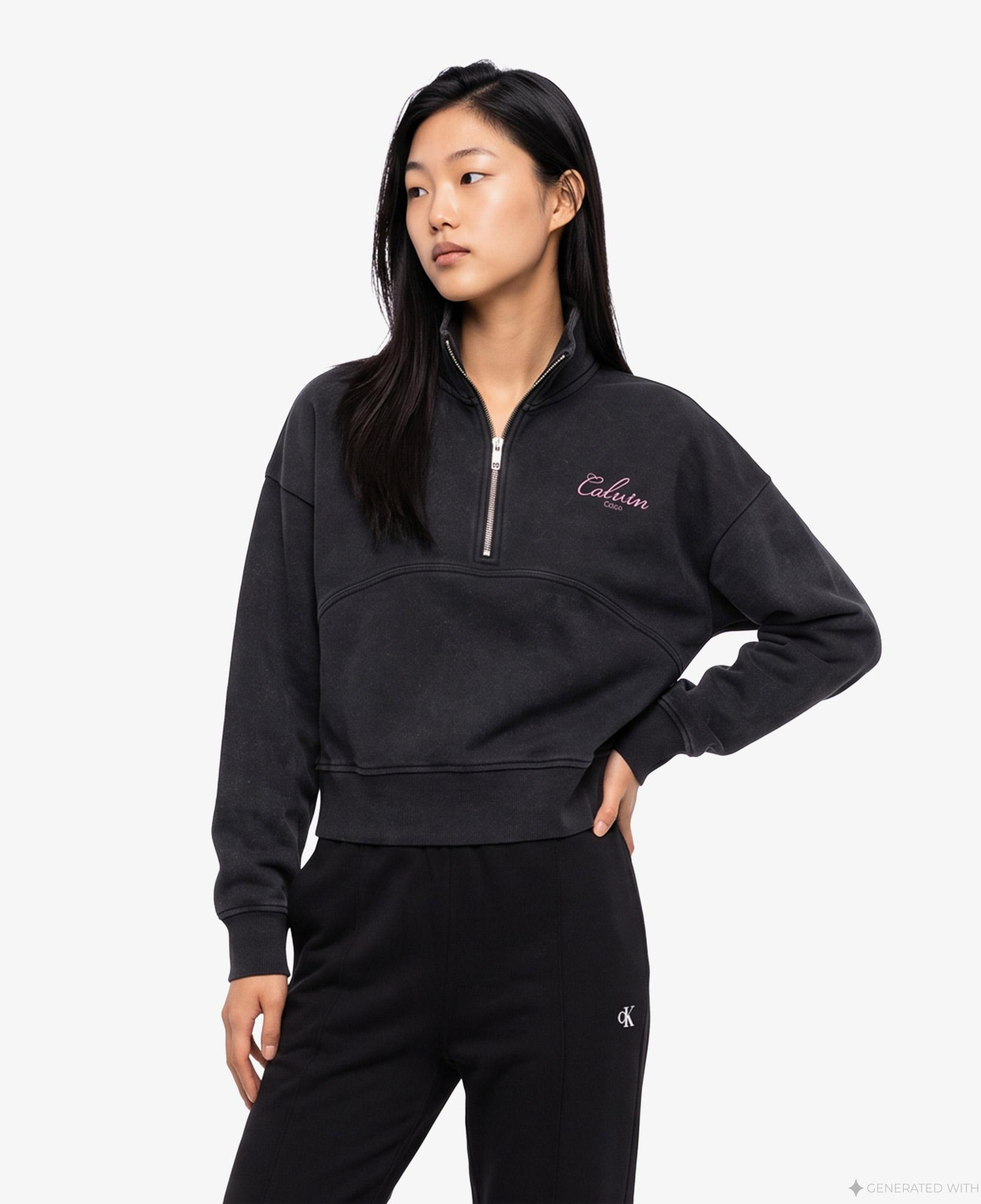 Calvin Klein French Terry Indigo Wash Kadın Siyah Sweatshirt