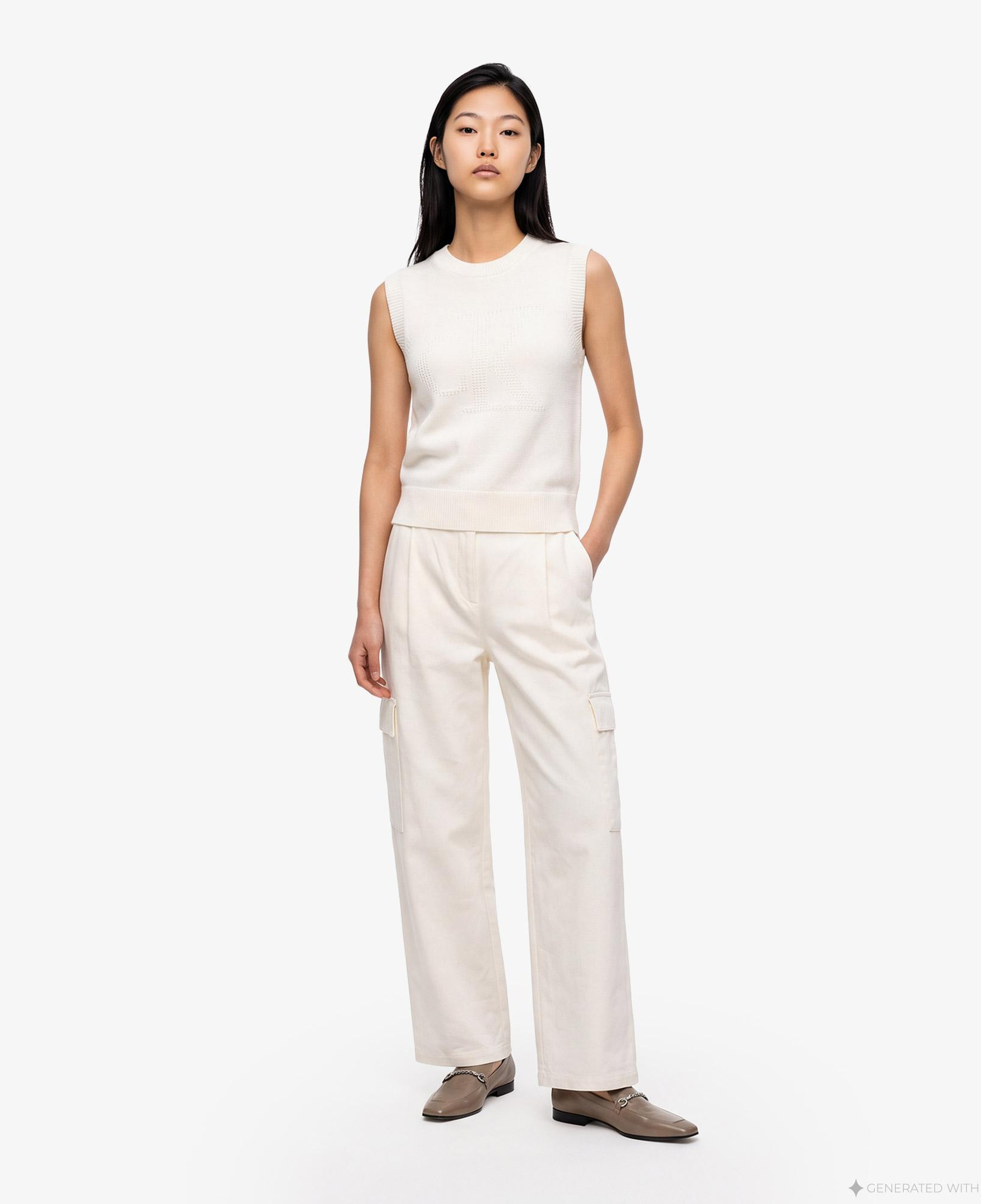 Calvin Klein Cotton EWaist Cargo Kadın Beyaz Pantolon