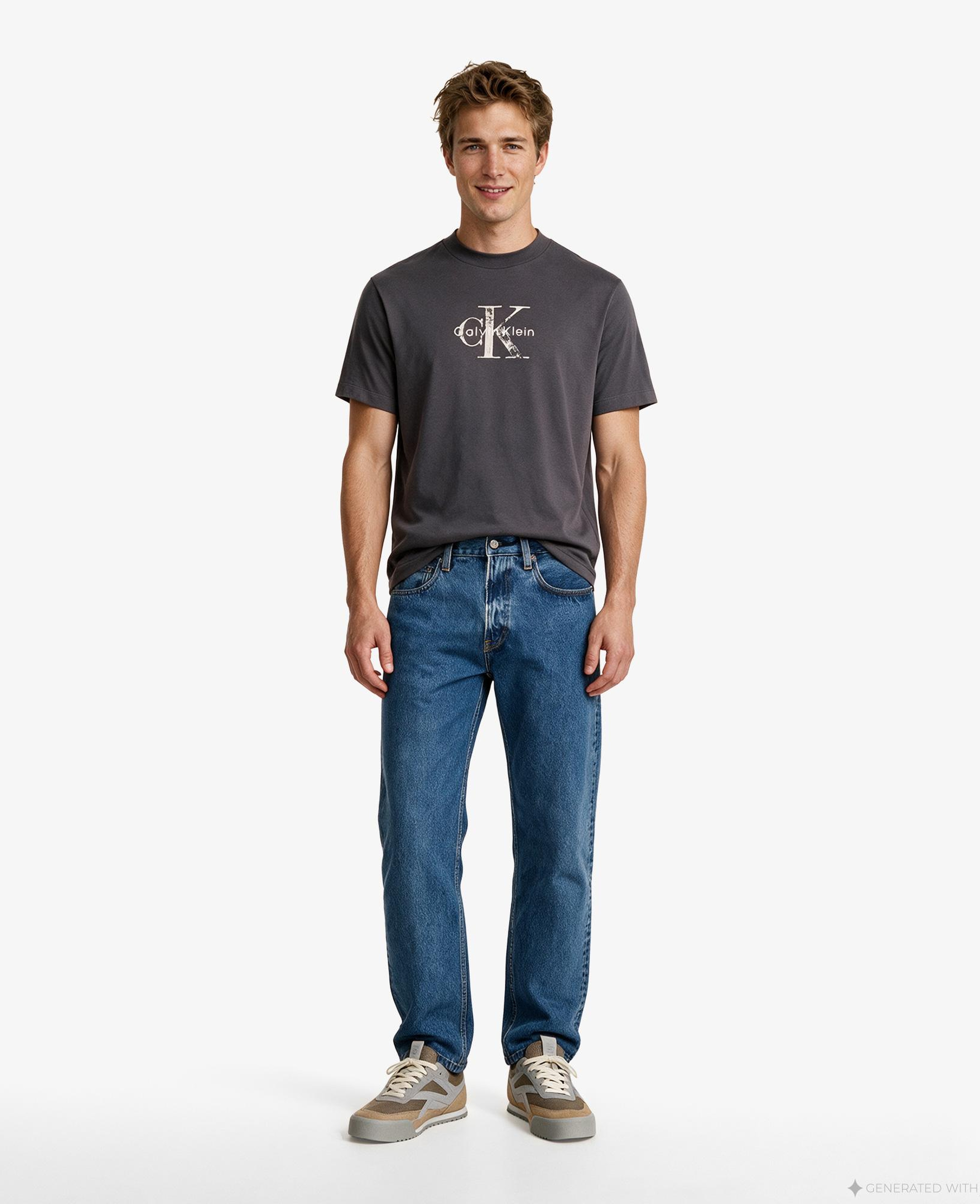 Calvin Klein 20S Distressd Monologo Graphic Erkek Gri T-Shirt