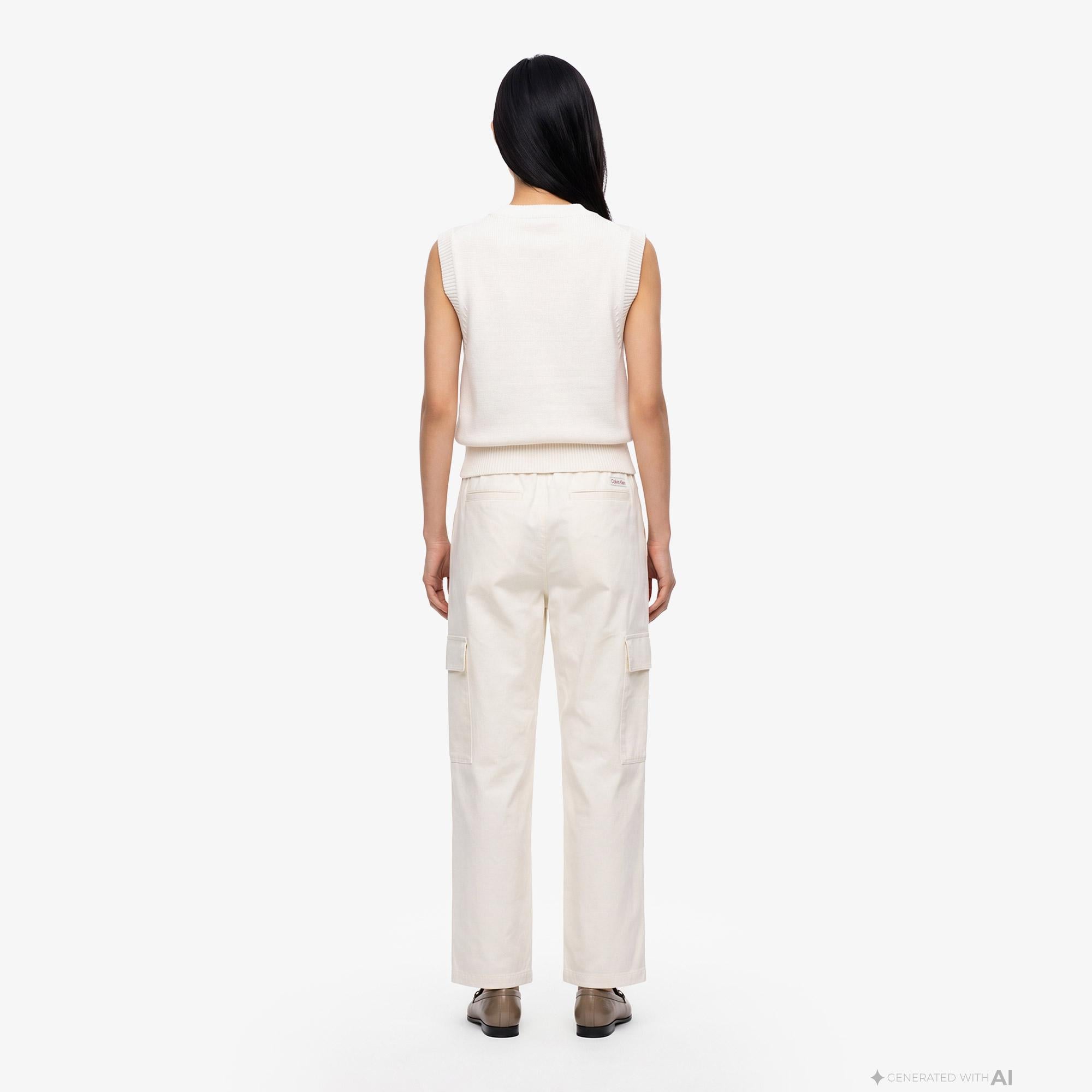 Calvin Klein Cotton EWaist Cargo Kadın Beyaz Pantolon