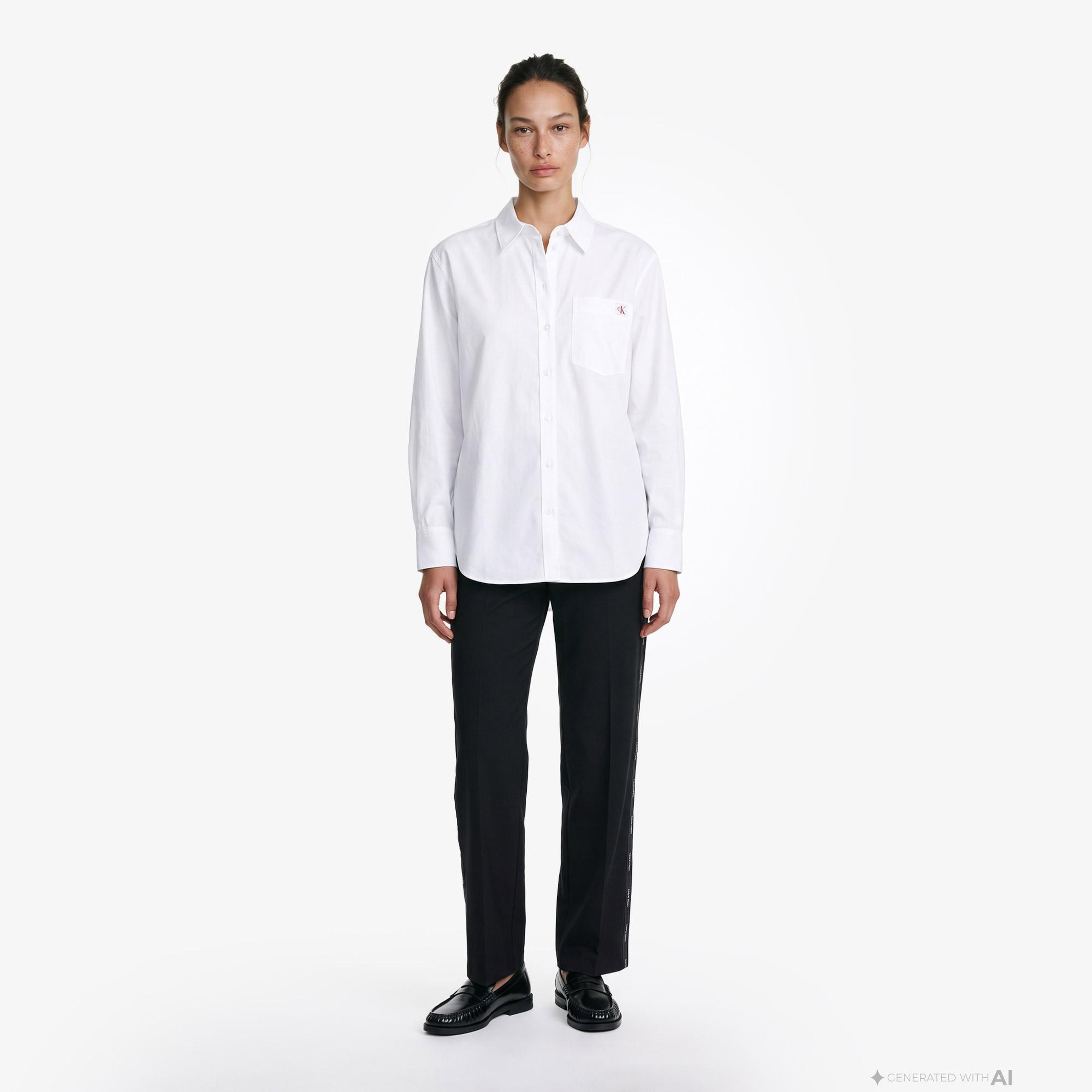 Calvin Klein Cotton Poplin Relaxed Woven Kadın Beyaz Gömlek