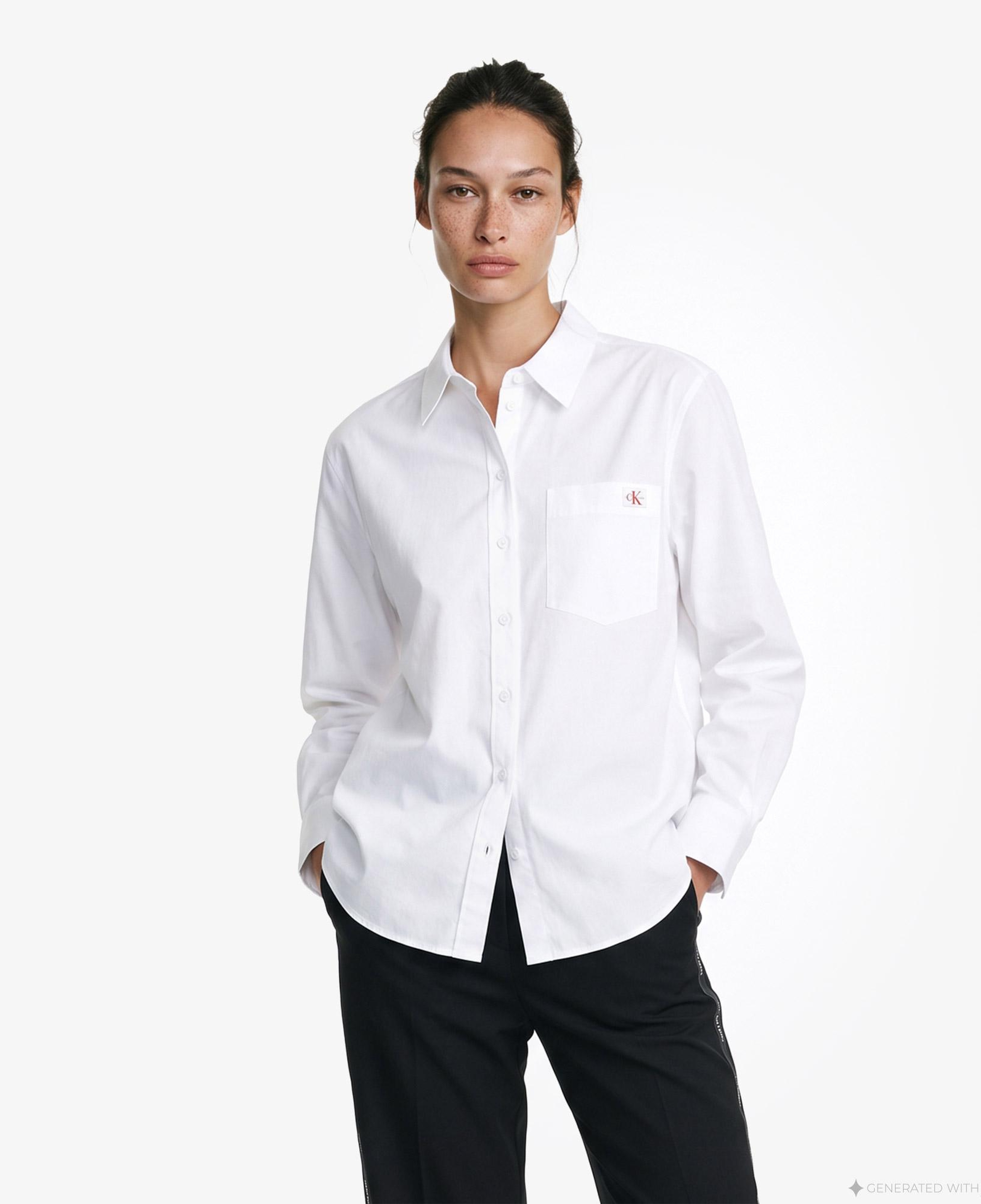 Calvin Klein Cotton Poplin Relaxed Woven Kadın Beyaz Gömlek