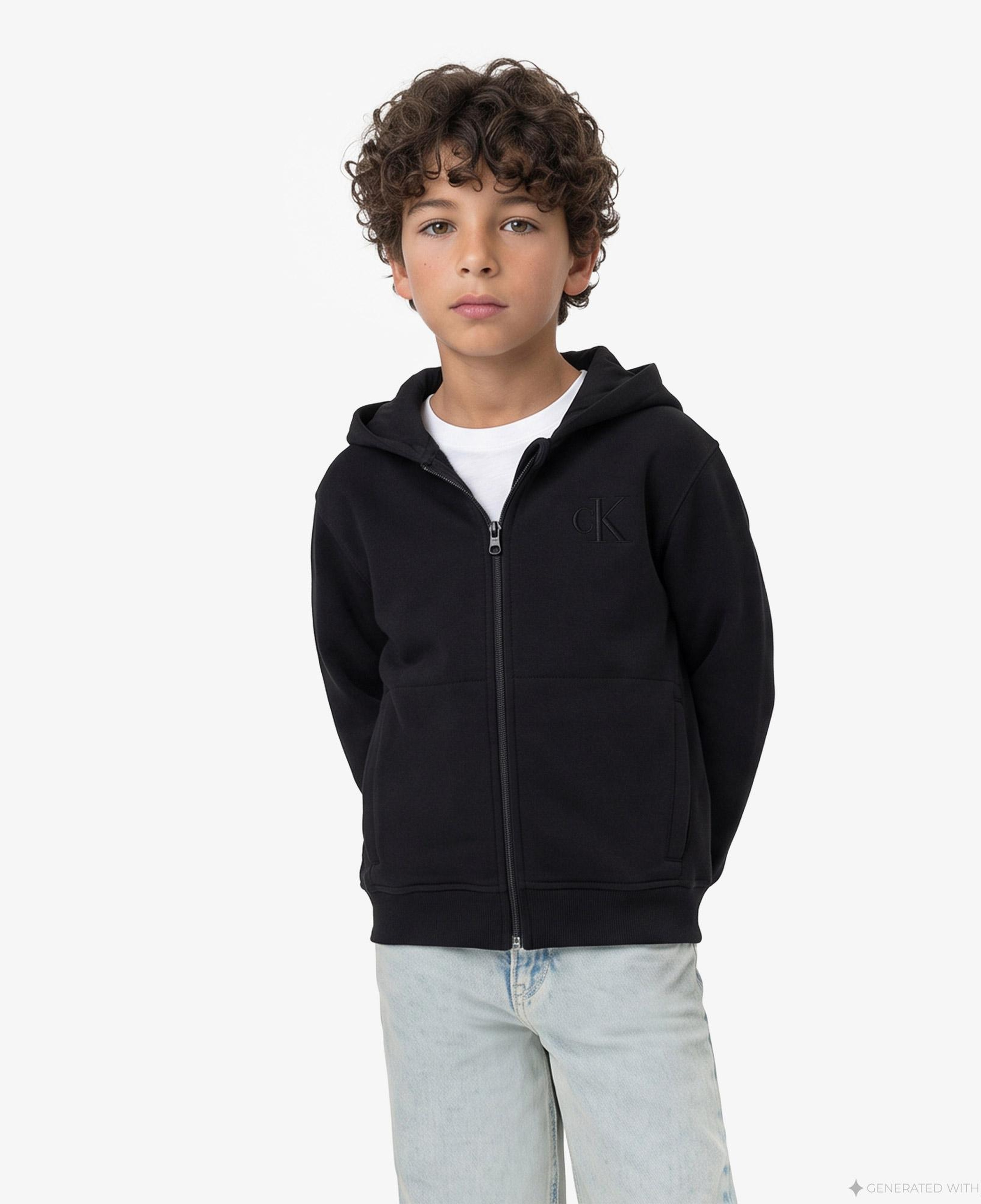 Calvin Klein Monogram Flock Zipthru Çocuk Siyah Sweatshirt