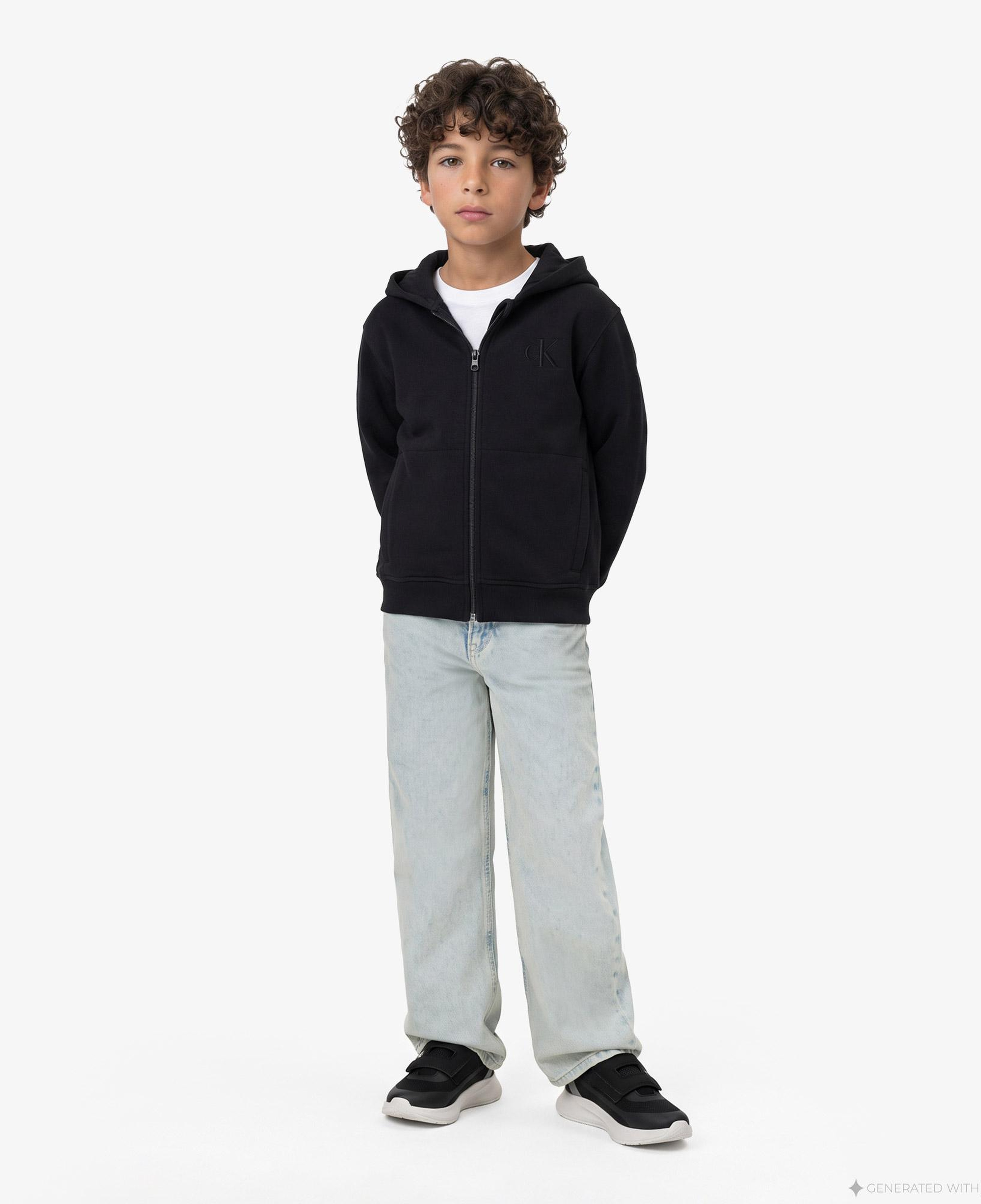 Calvin Klein Monogram Flock Zipthru Çocuk Siyah Sweatshirt