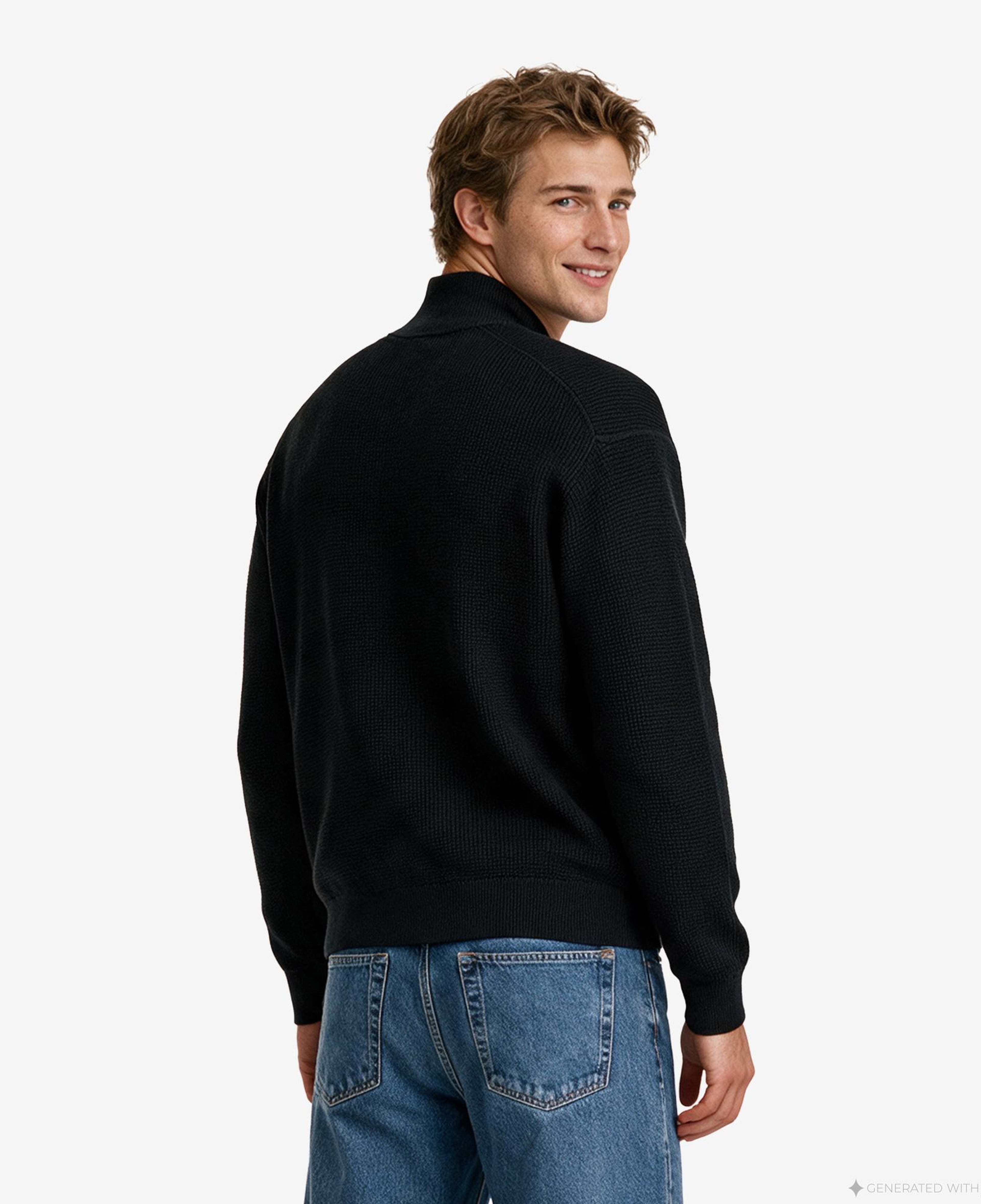Calvin Klein Classic Cotton Wfle QZip Erkek Siyah Triko