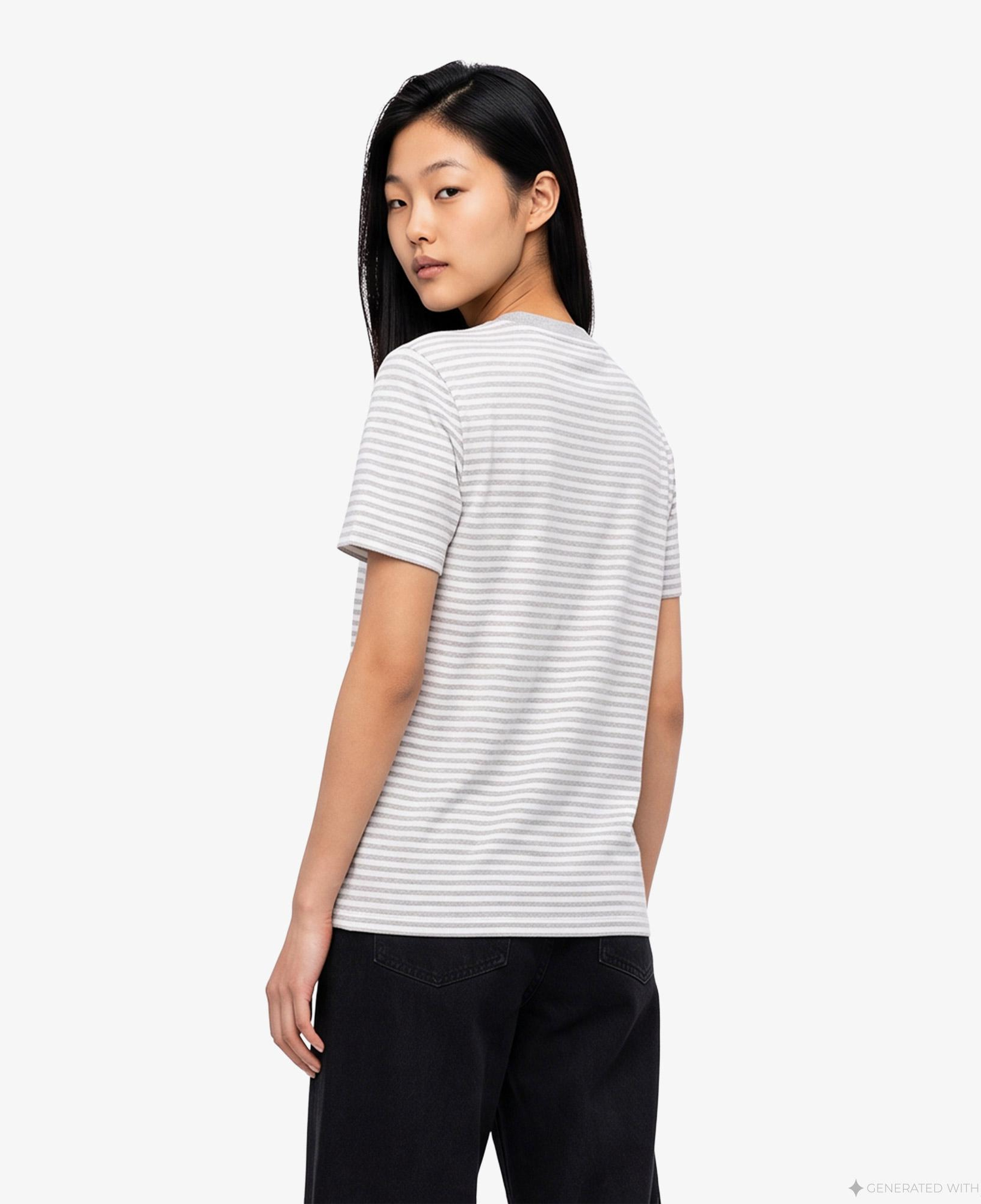 Calvin Klein Classic Stripe Logo Kadın Gri T-Shirt