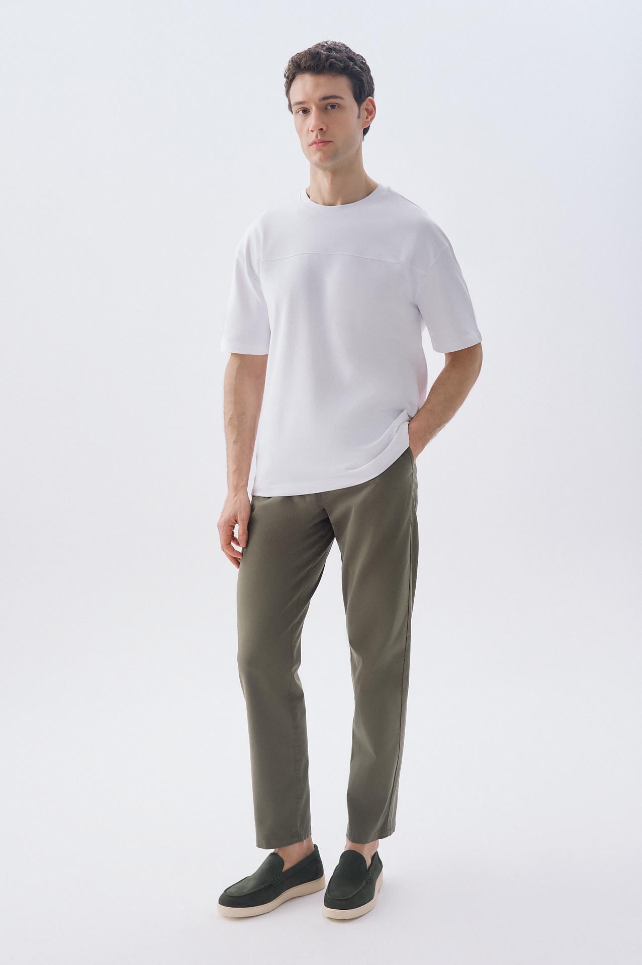 Erkek Beyaz Oversize Bisiklet Yaka T-Shirt