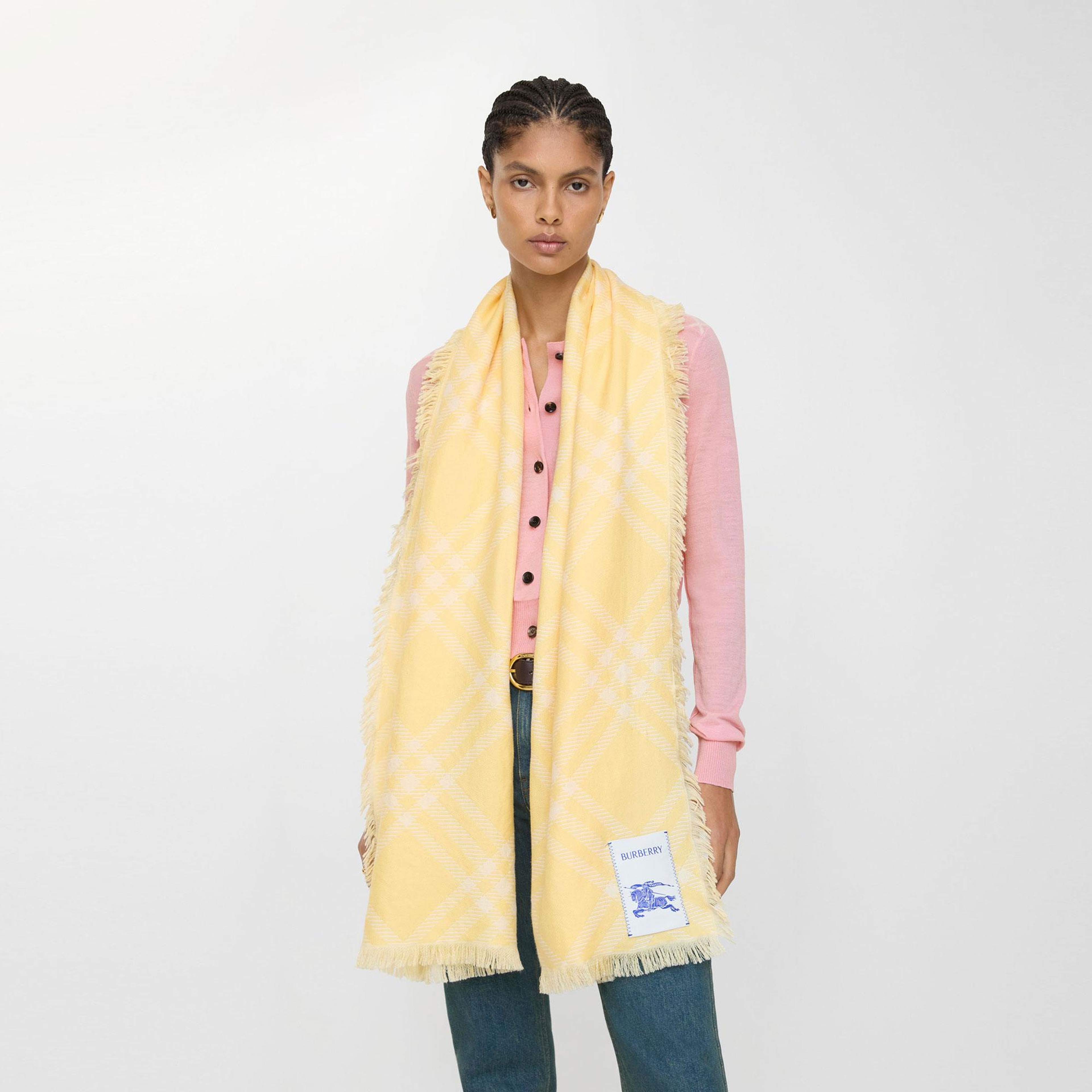 Burberry Wide Check Wool Silk Kadın Turuncu Atkı