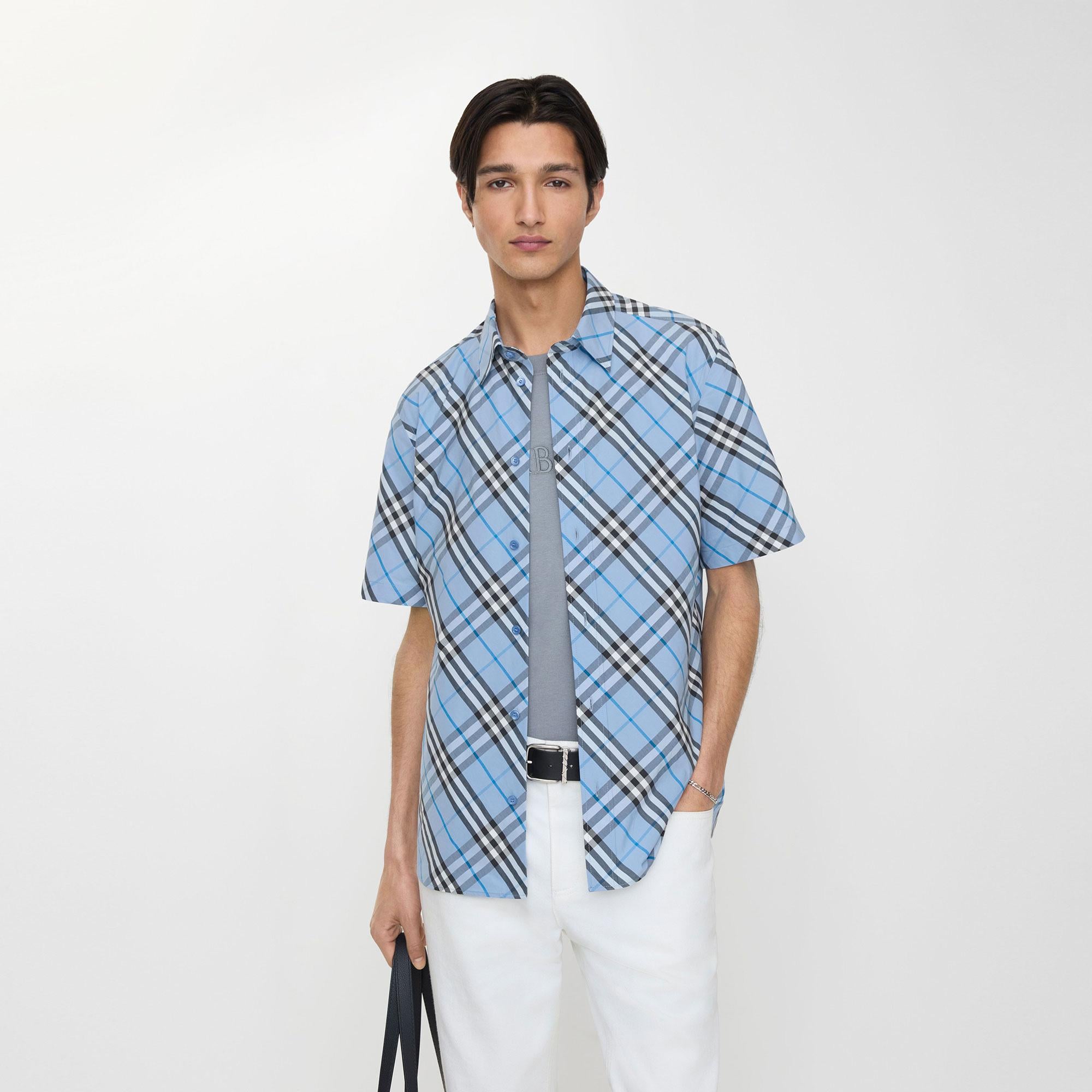 Burberry Regular Fit Check Cotton Erkek Mavi Gömlek