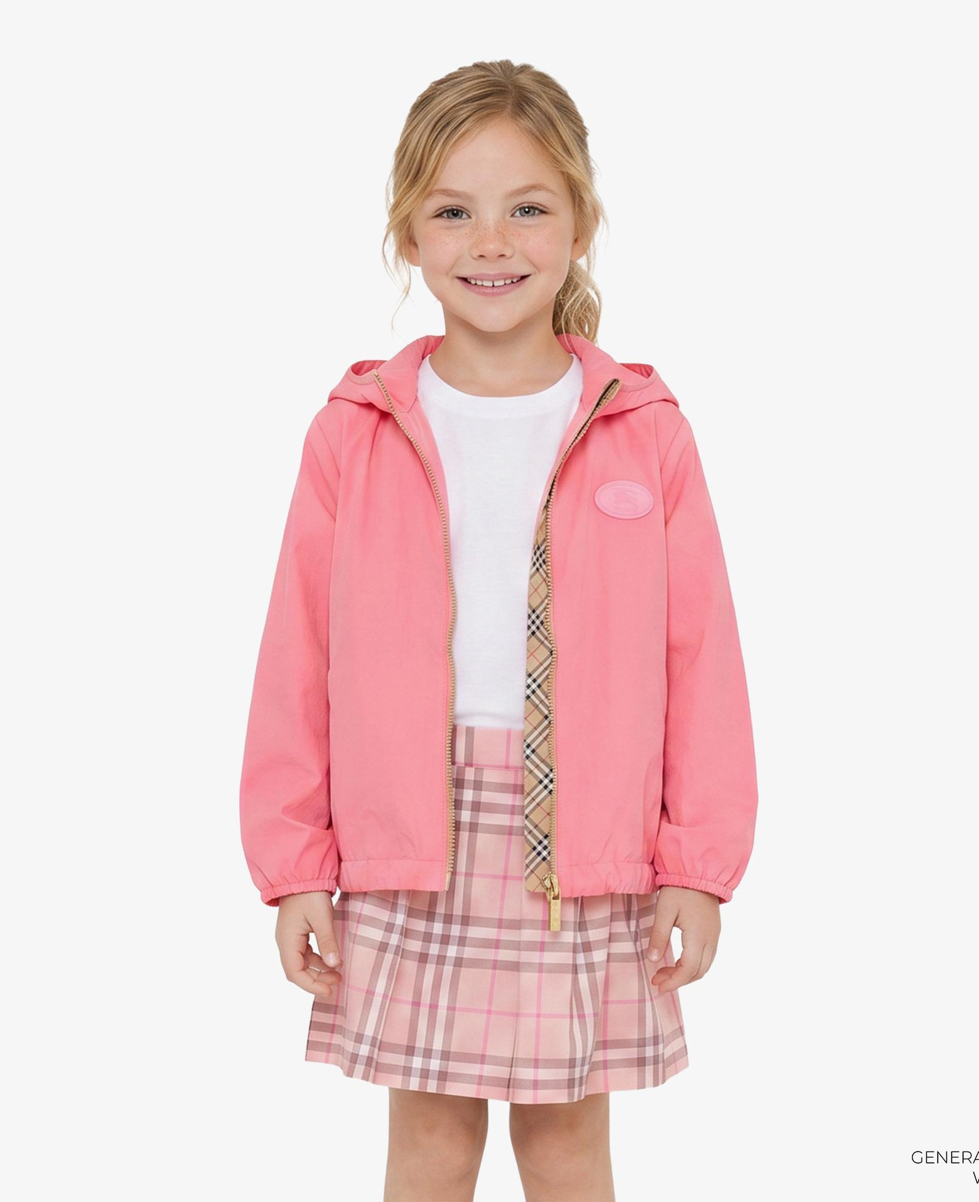 Burberry Checker-Tape Nylon Hooded Çocuk Pembe Mont