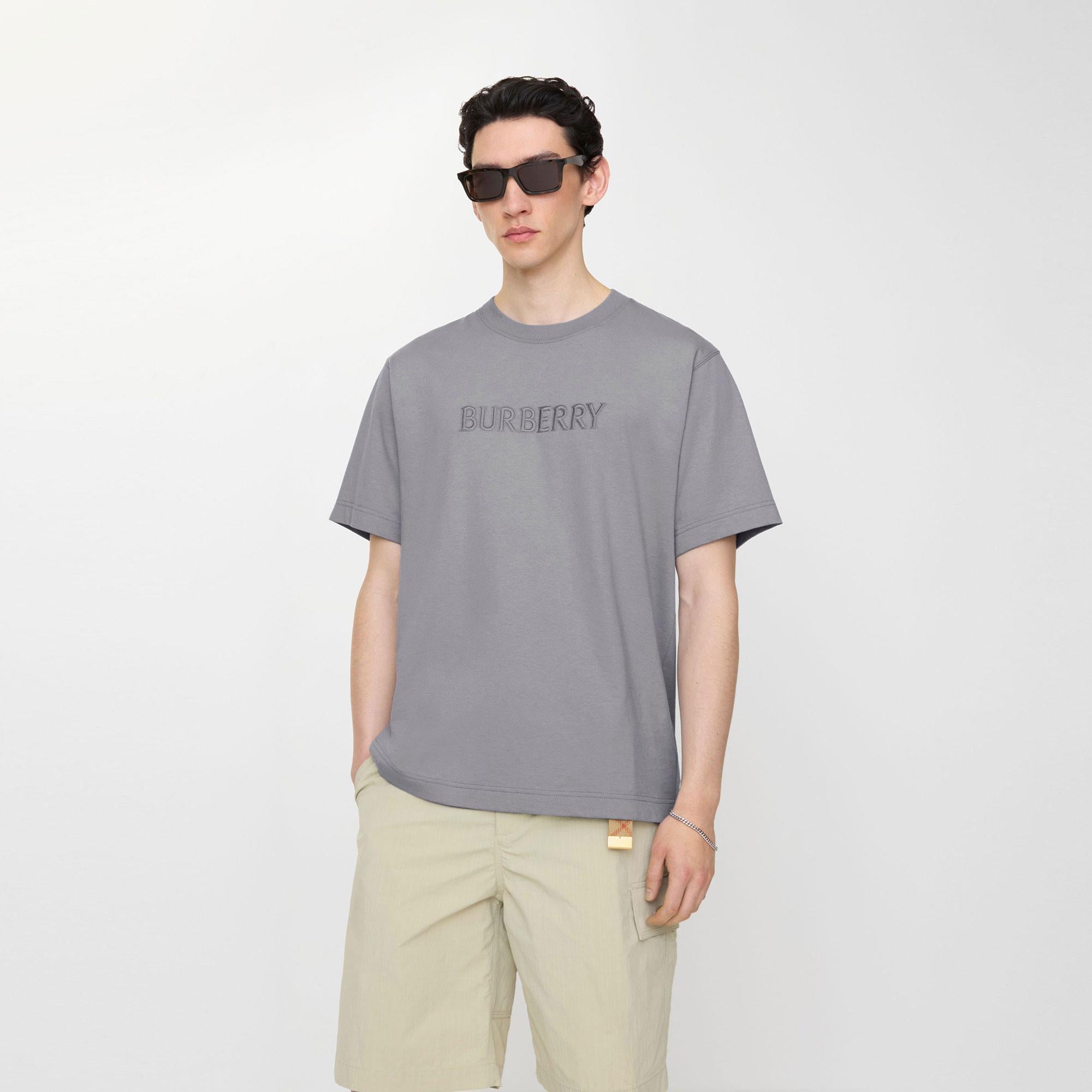 Burberry Logo Cotton Erkek Gri T-Shirt