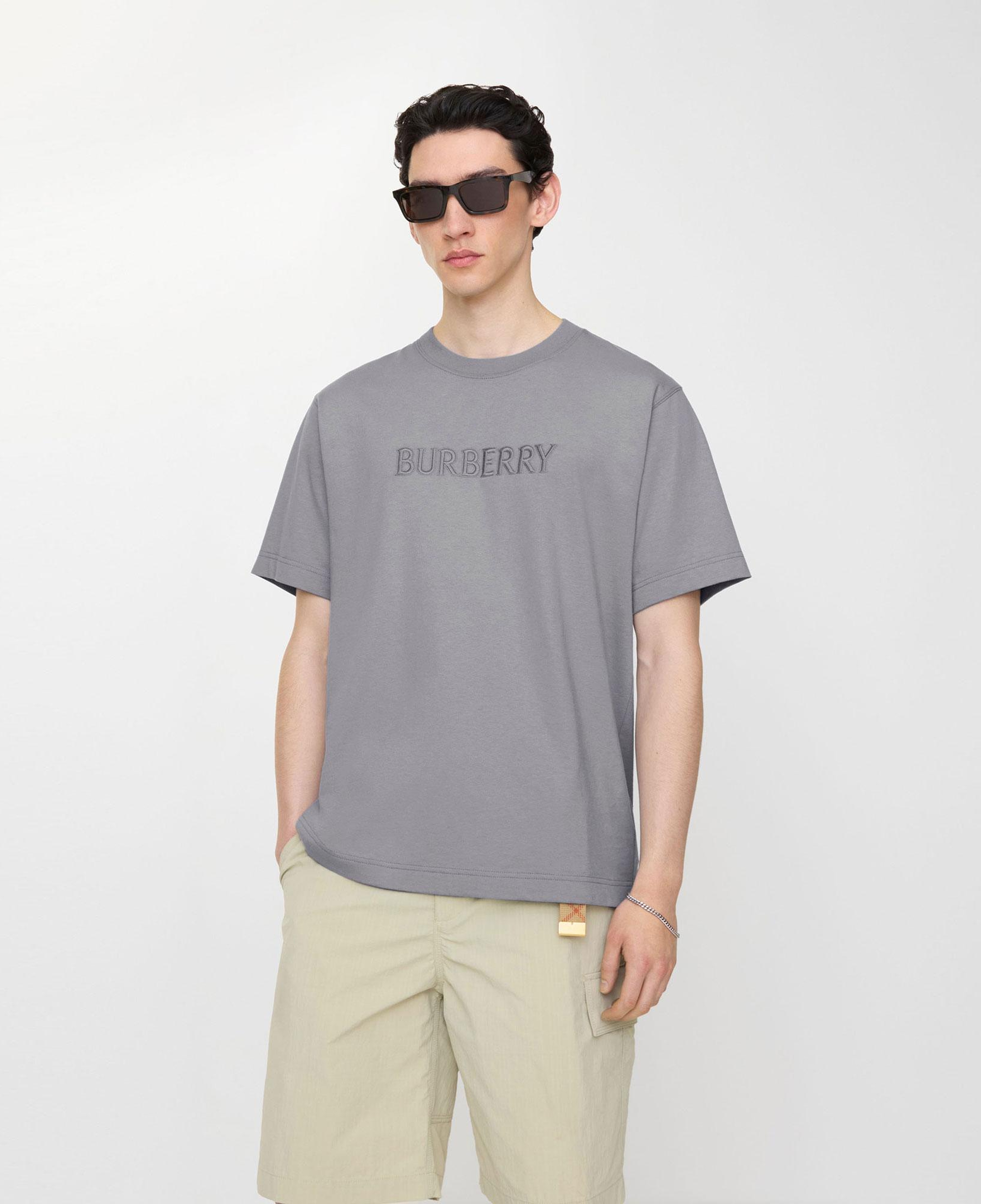 Burberry Logo Cotton Erkek Gri T-Shirt