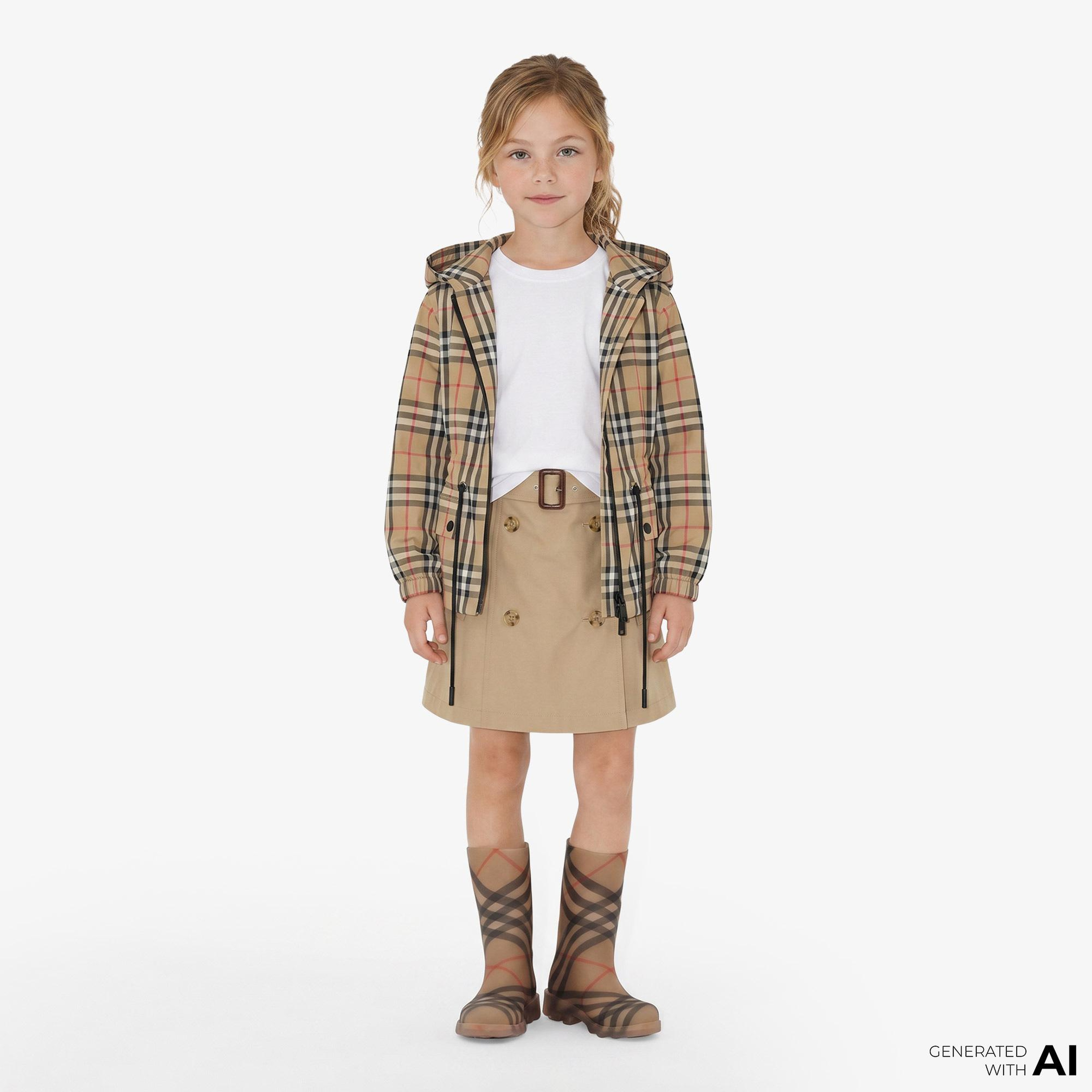 Burberry Check Nylon Hooded Çocuk Bej Mont