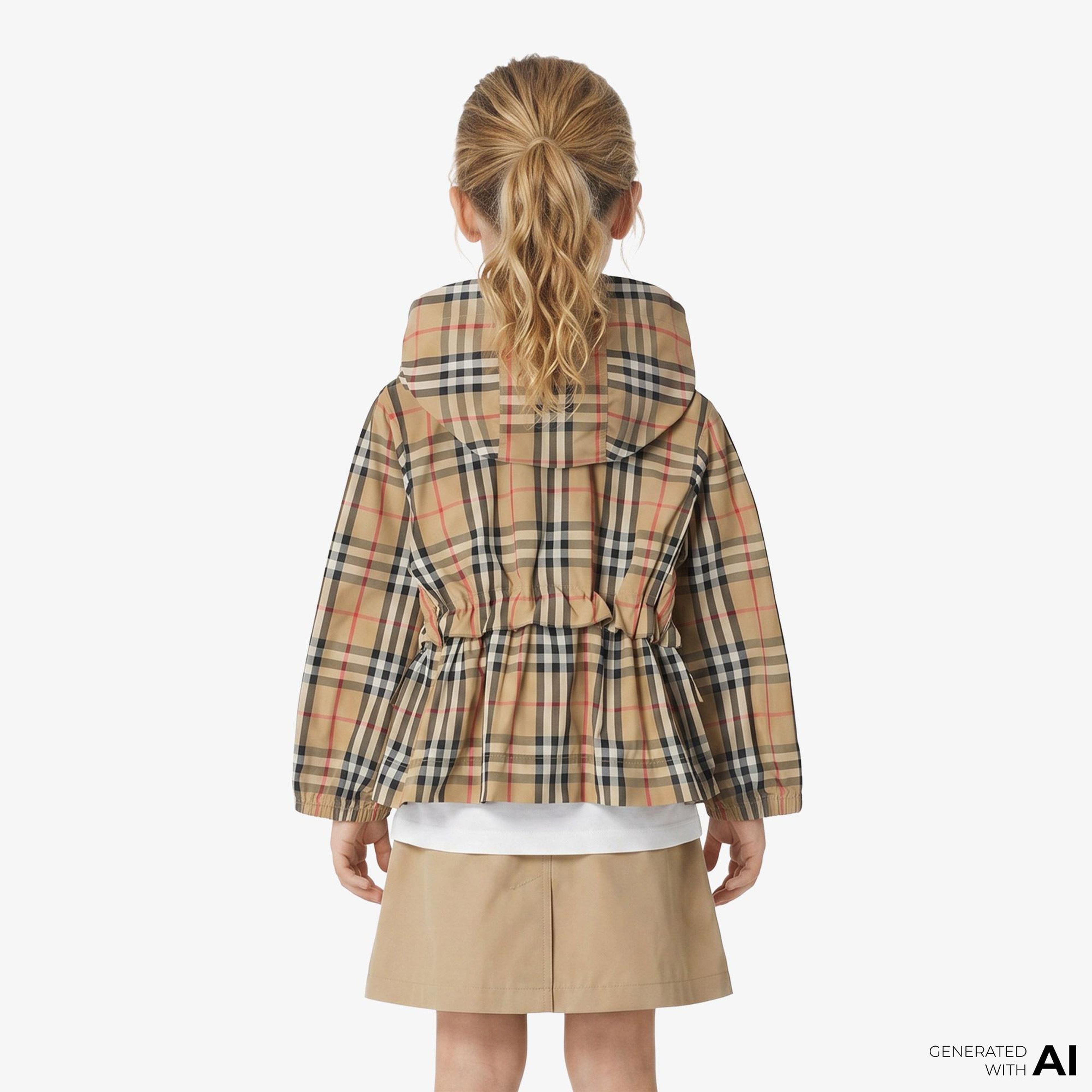 Burberry Check Nylon Hooded Çocuk Bej Mont