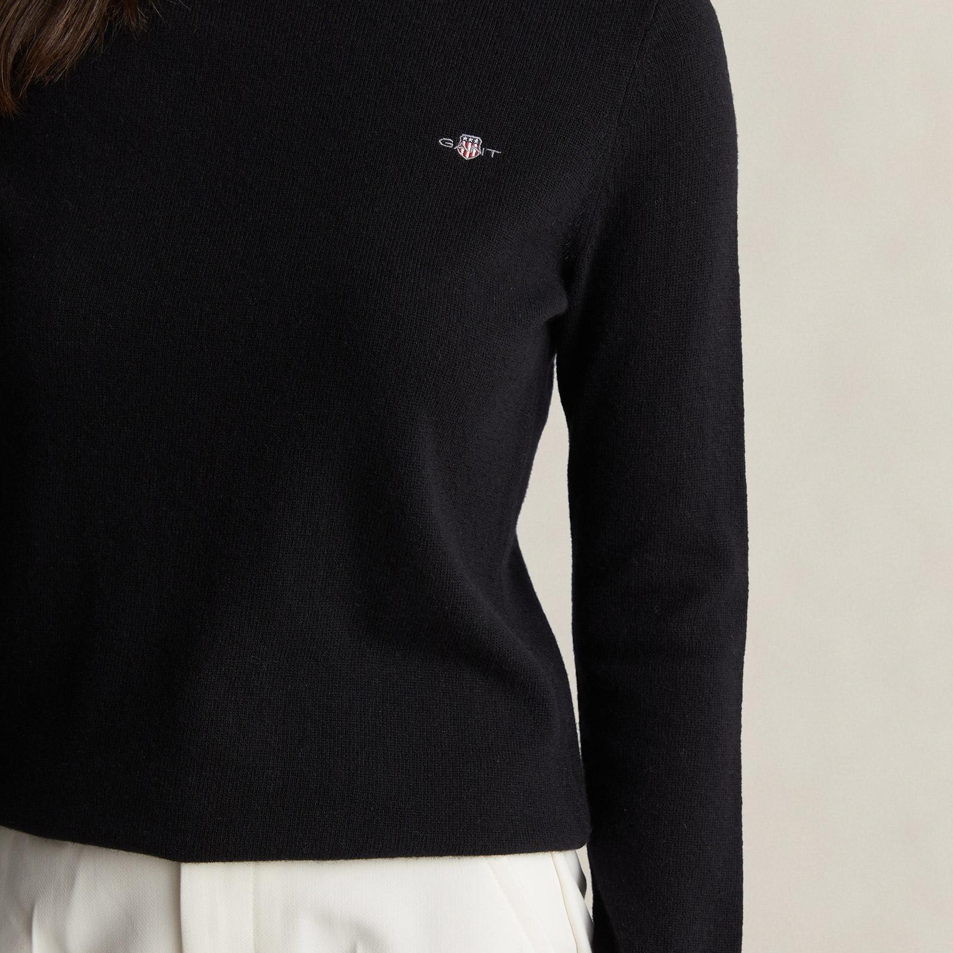 GANT Kadın Siyah Regular Fit Boğazlı Yaka Yün Kazak