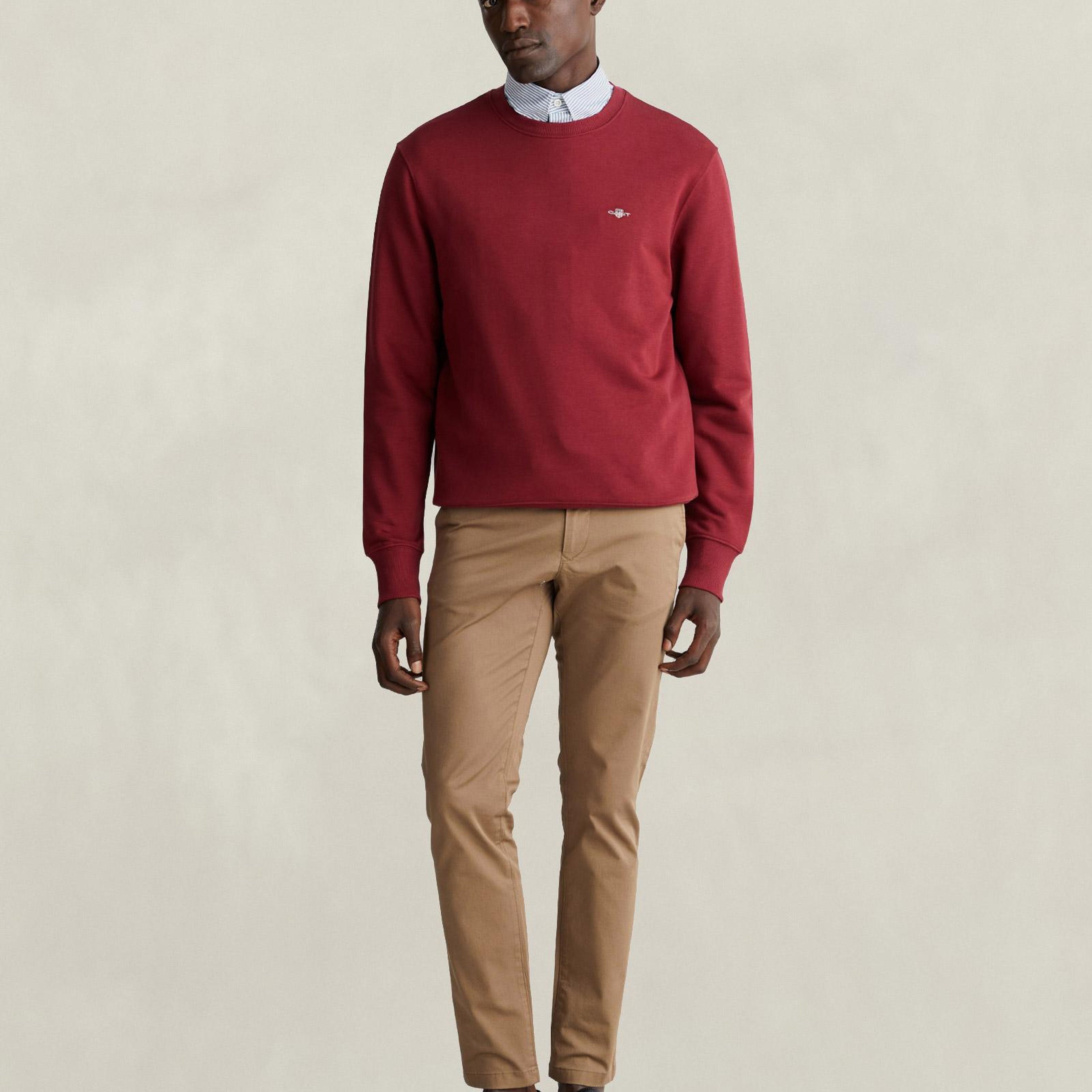 GANT Erkek Bordo Regular Fit Bisiklet Yaka Sweatshirt