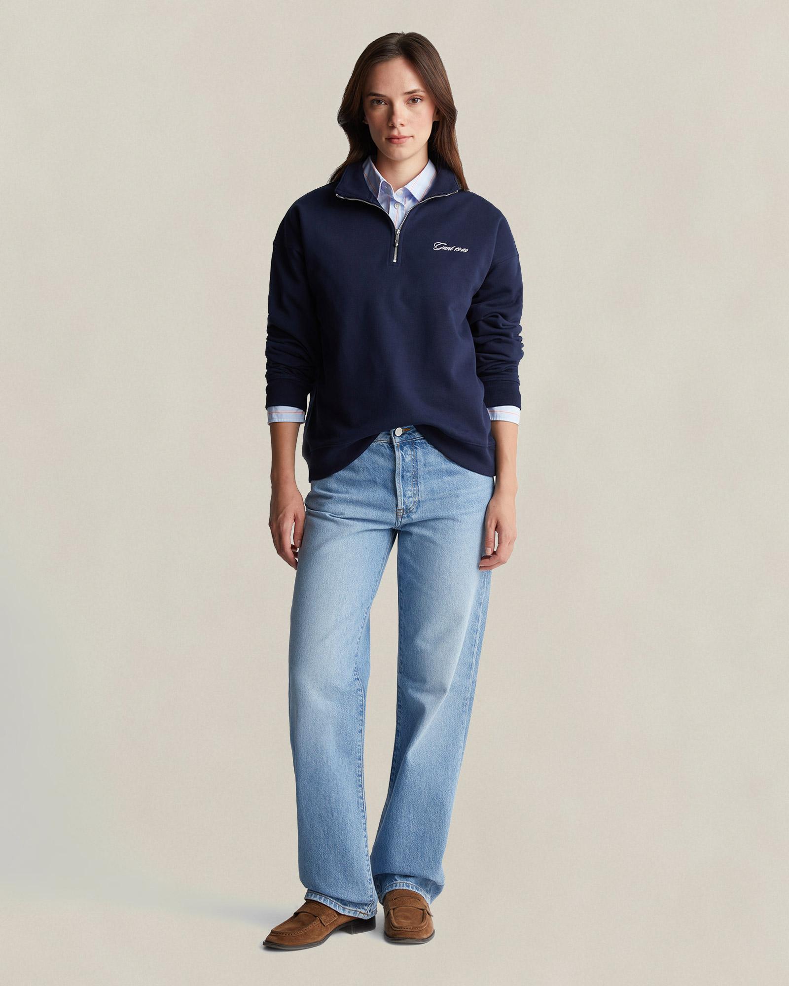 GANT Kadın Lacivert Yarım Fermuarlı Sweatshirt