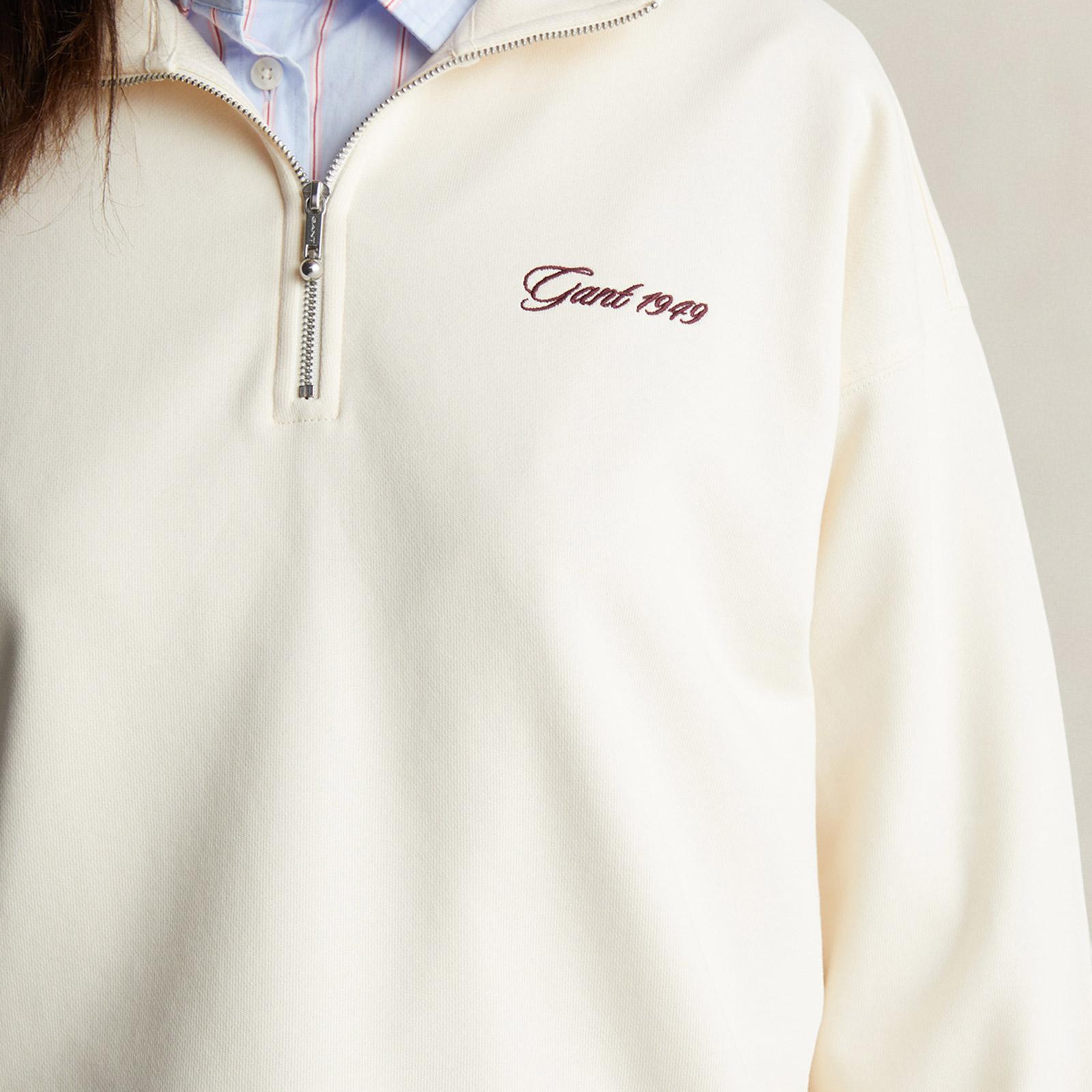 GANT Kadın Krem Yarım Fermuarlı Sweatshirt