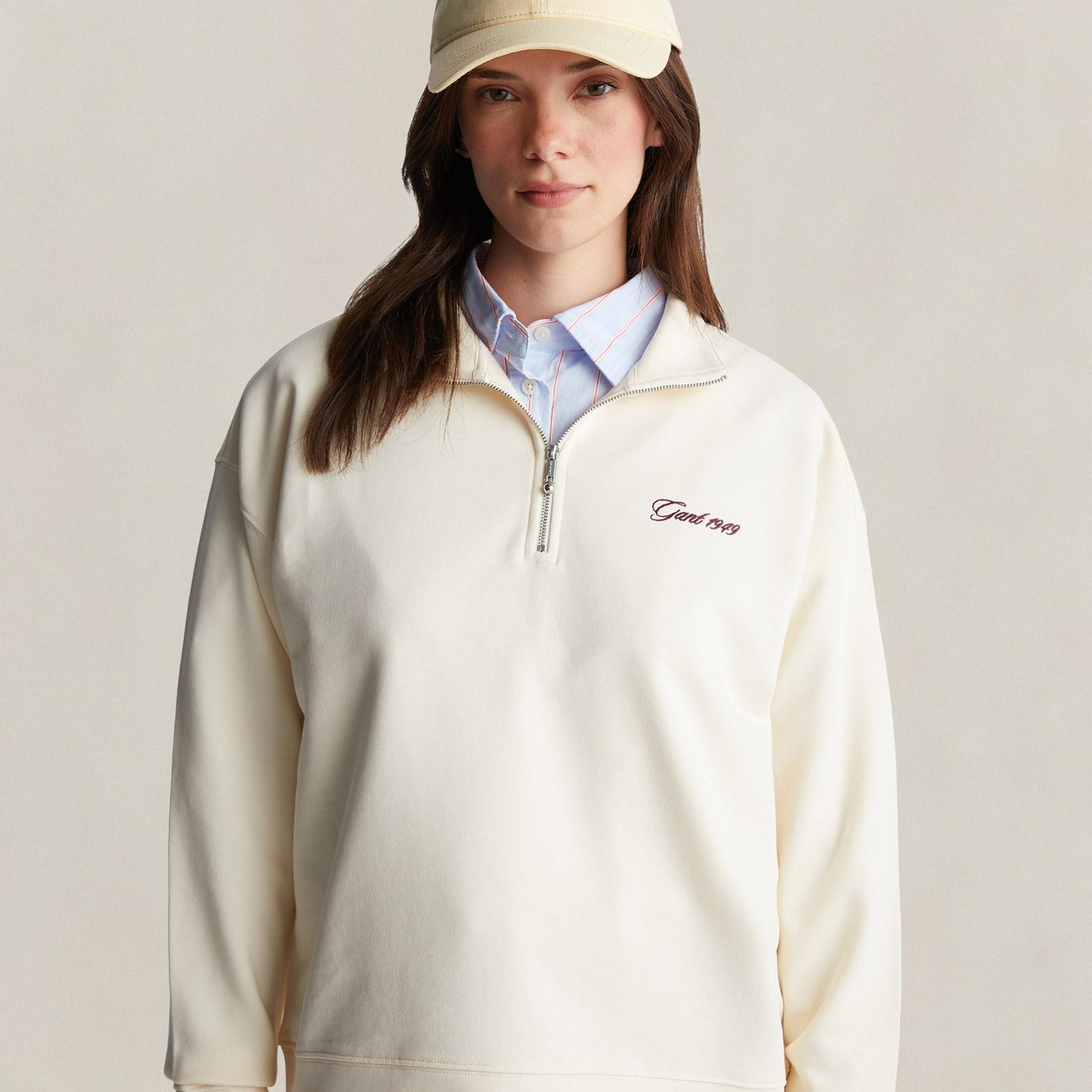 GANT Kadın Krem Yarım Fermuarlı Sweatshirt
