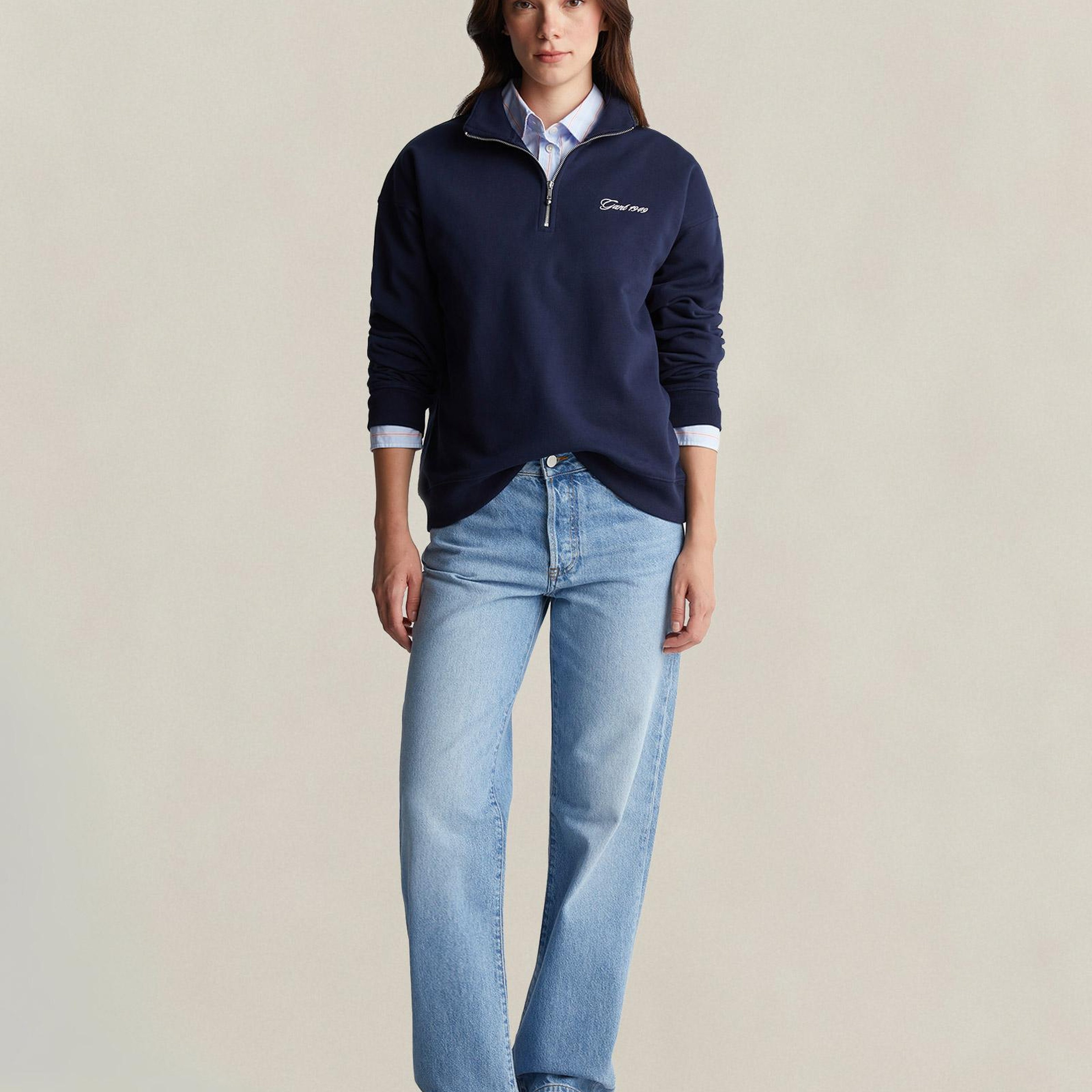 GANT Kadın Lacivert Yarım Fermuarlı Sweatshirt
