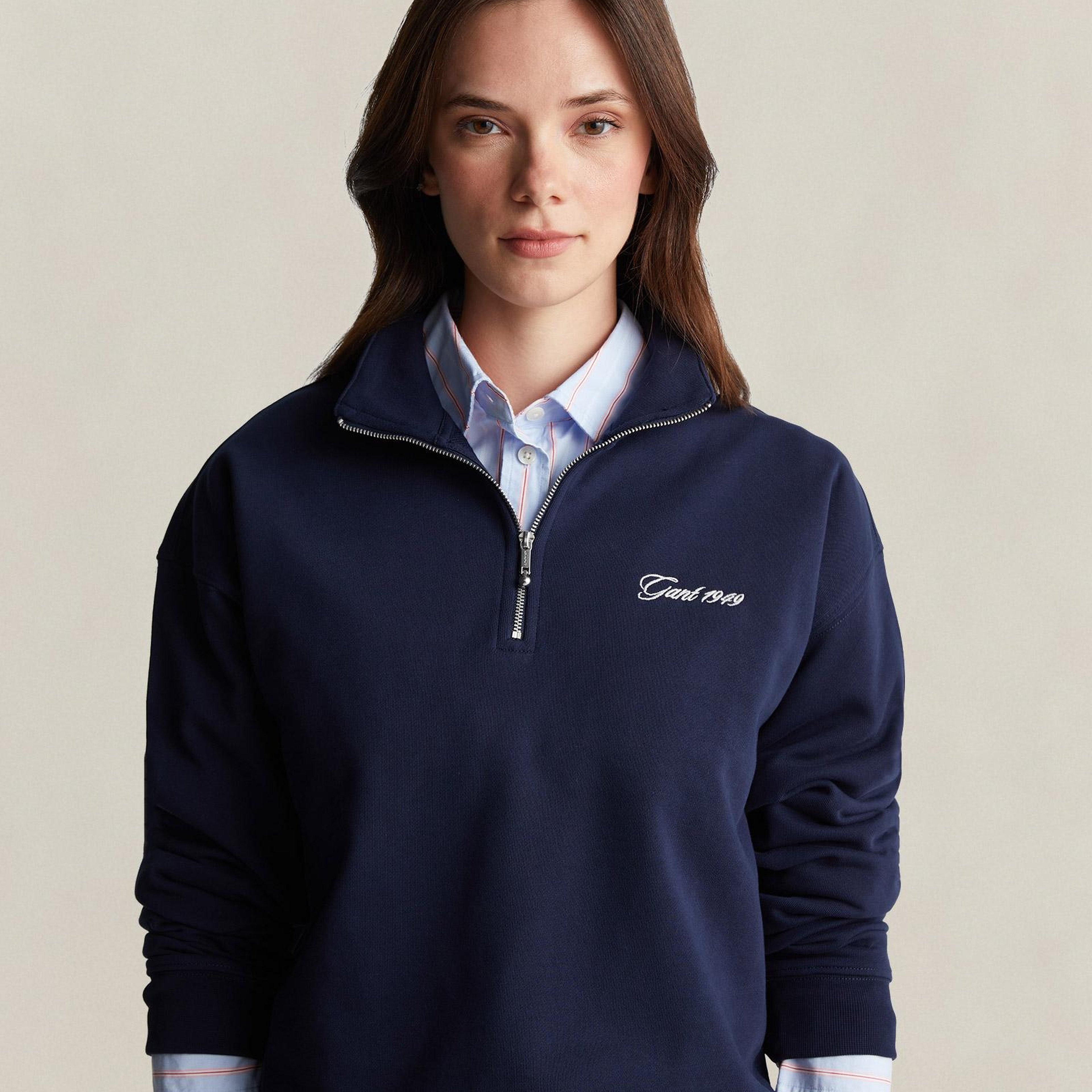 GANT Kadın Lacivert Yarım Fermuarlı Sweatshirt