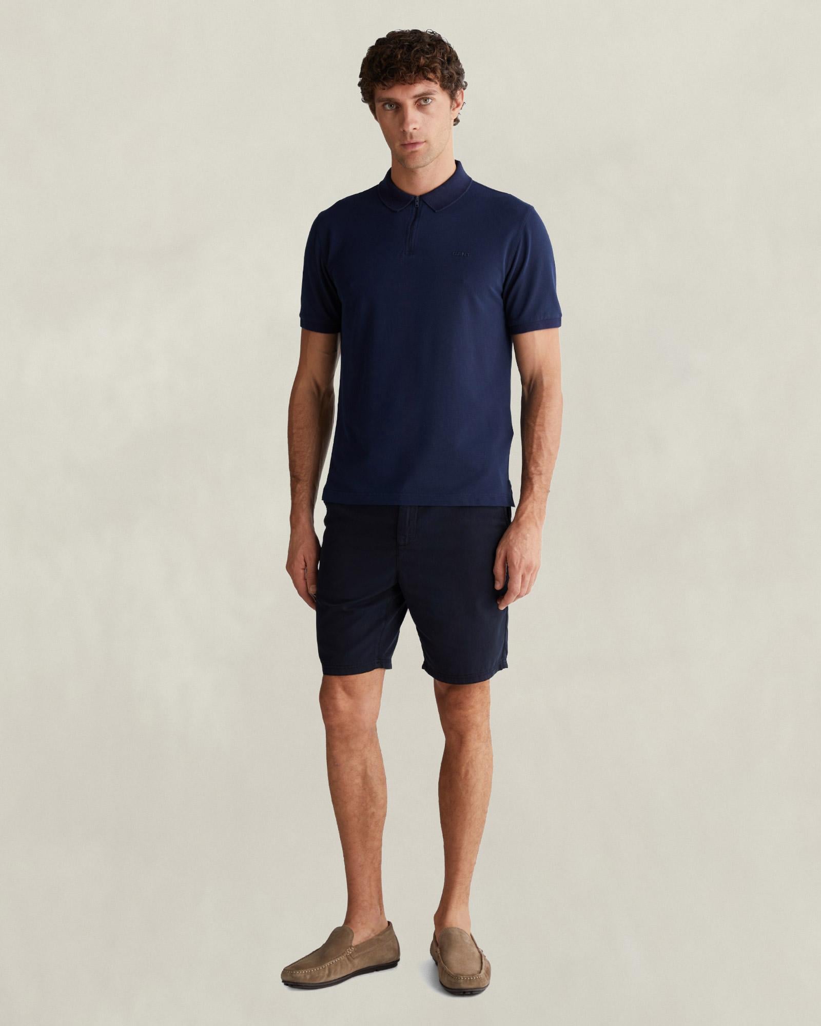 GANT Erkek Lacivert Regular Fit Yarım Fermuarlı Polo Yaka T-Shirt