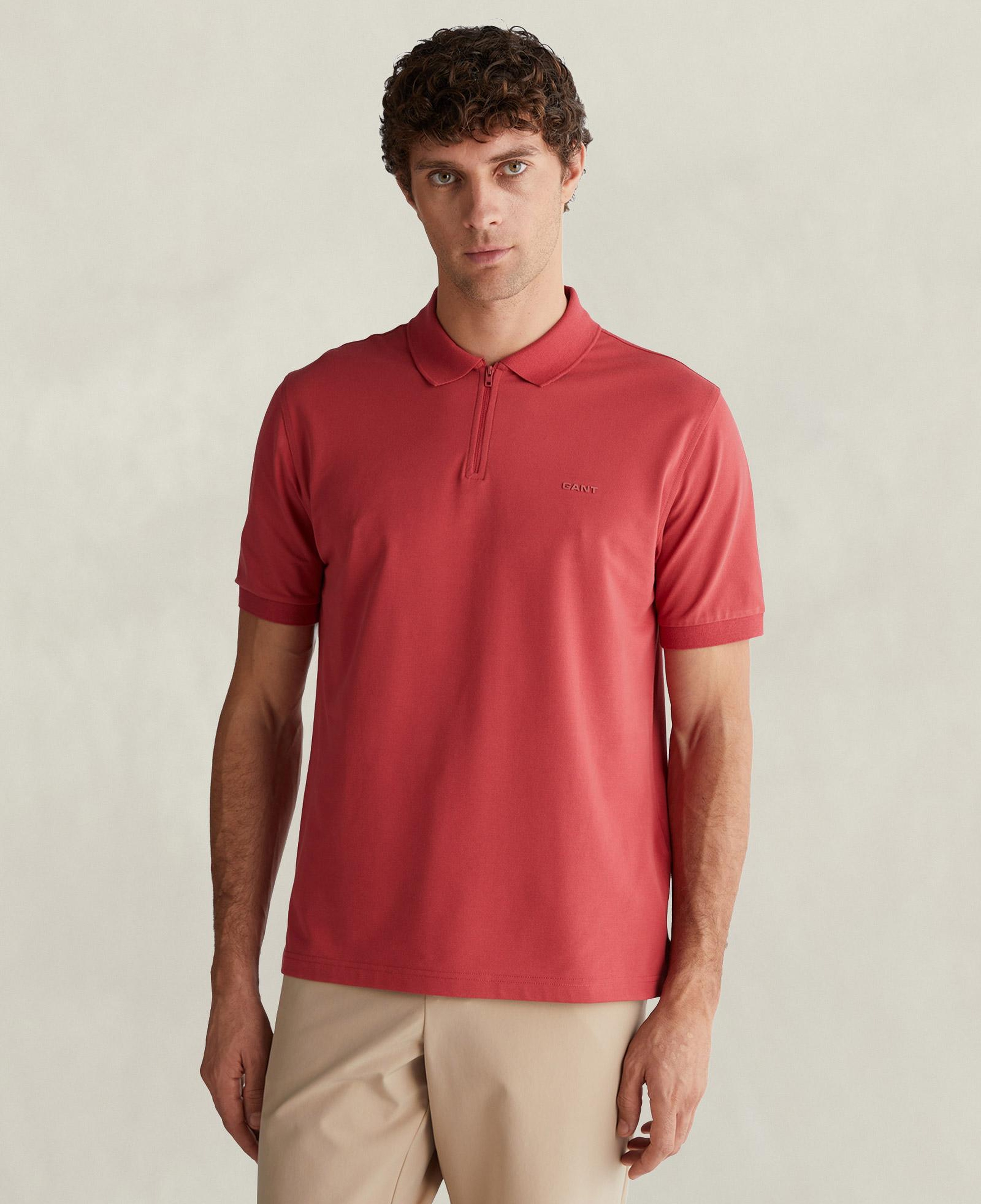 GANT Erkek Kırmızı Regular Fit Yarım Fermuarlı Polo Yaka T-Shirt