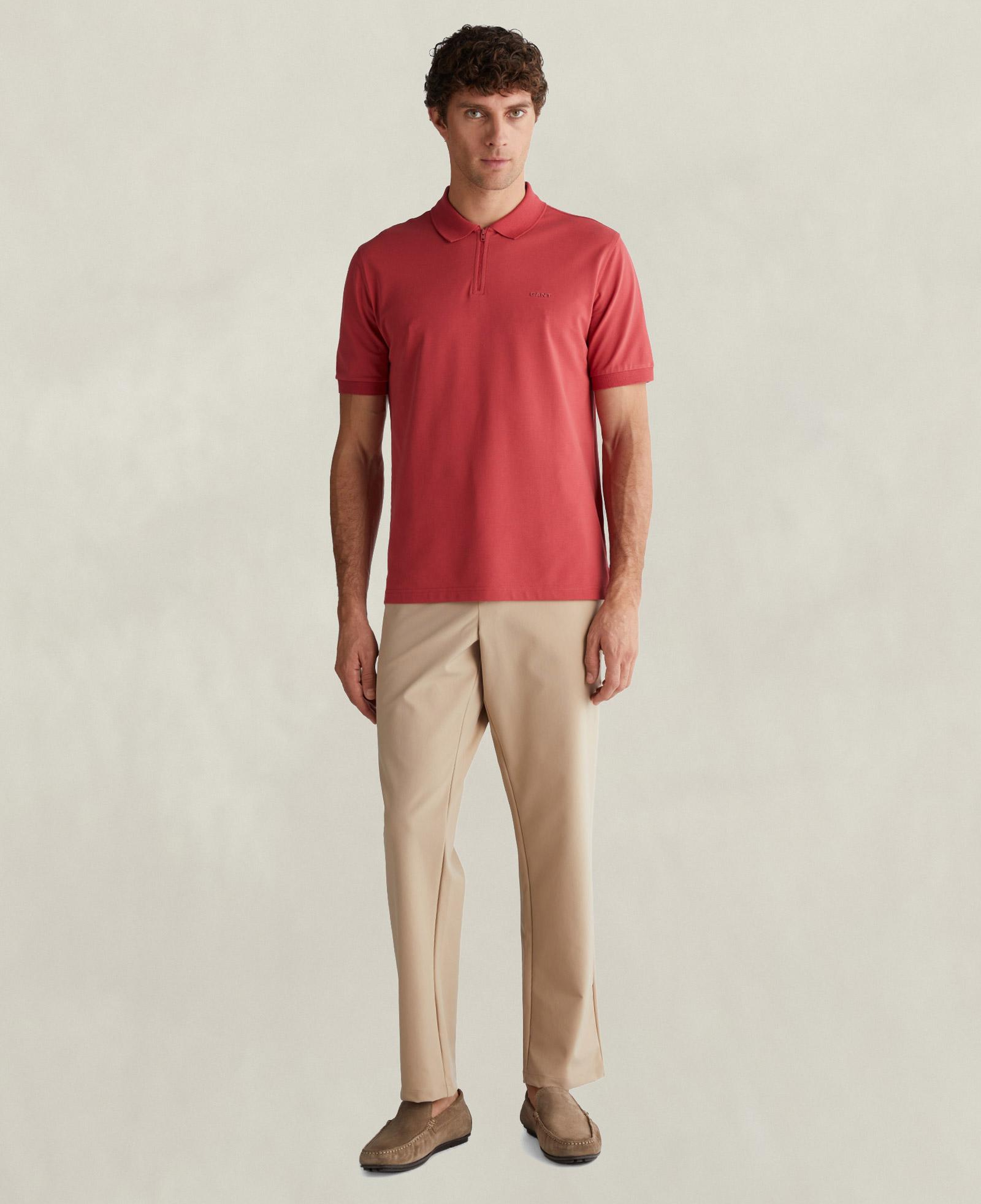GANT Erkek Kırmızı Regular Fit Yarım Fermuarlı Polo Yaka T-Shirt