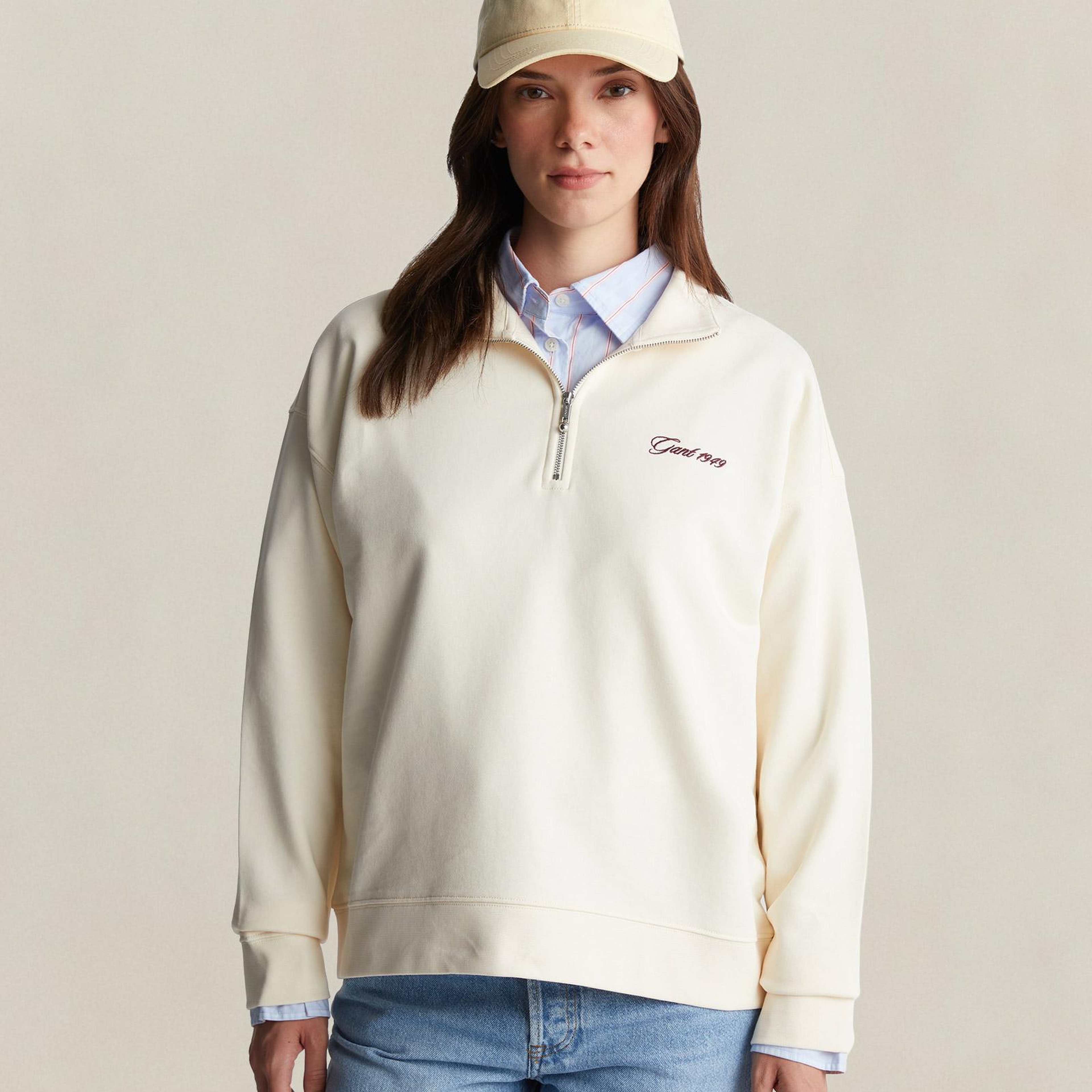 GANT Kadın Krem Yarım Fermuarlı Sweatshirt