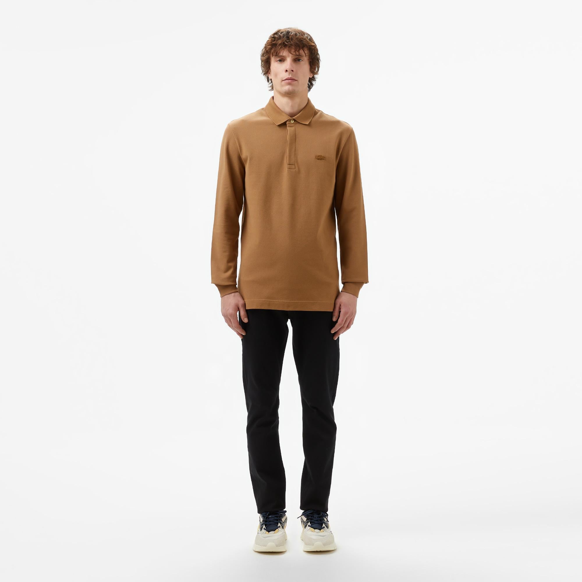 Erkek Regular Fit Uzun Kollu Kahverengi Paris Polo