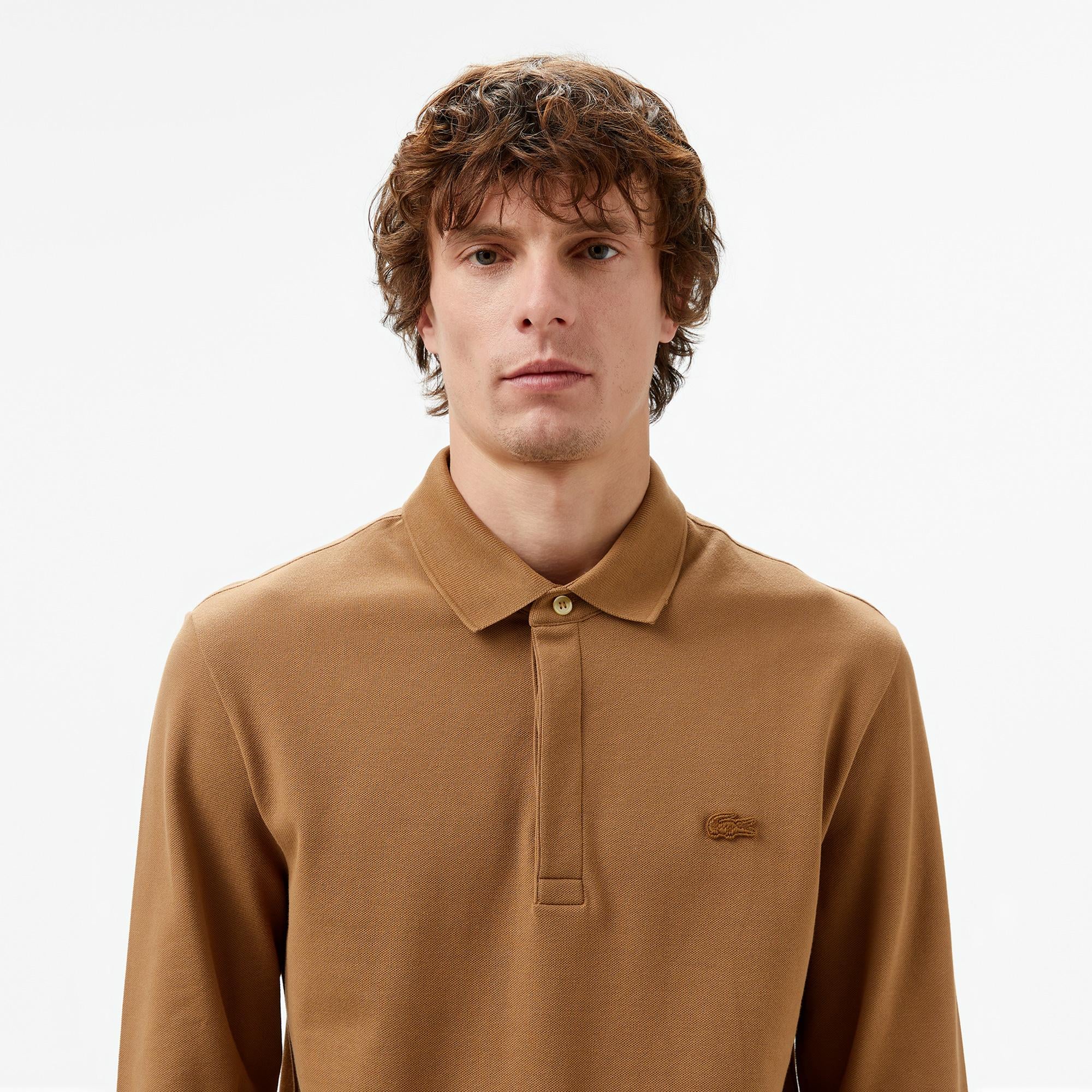 Erkek Regular Fit Uzun Kollu Kahverengi Paris Polo