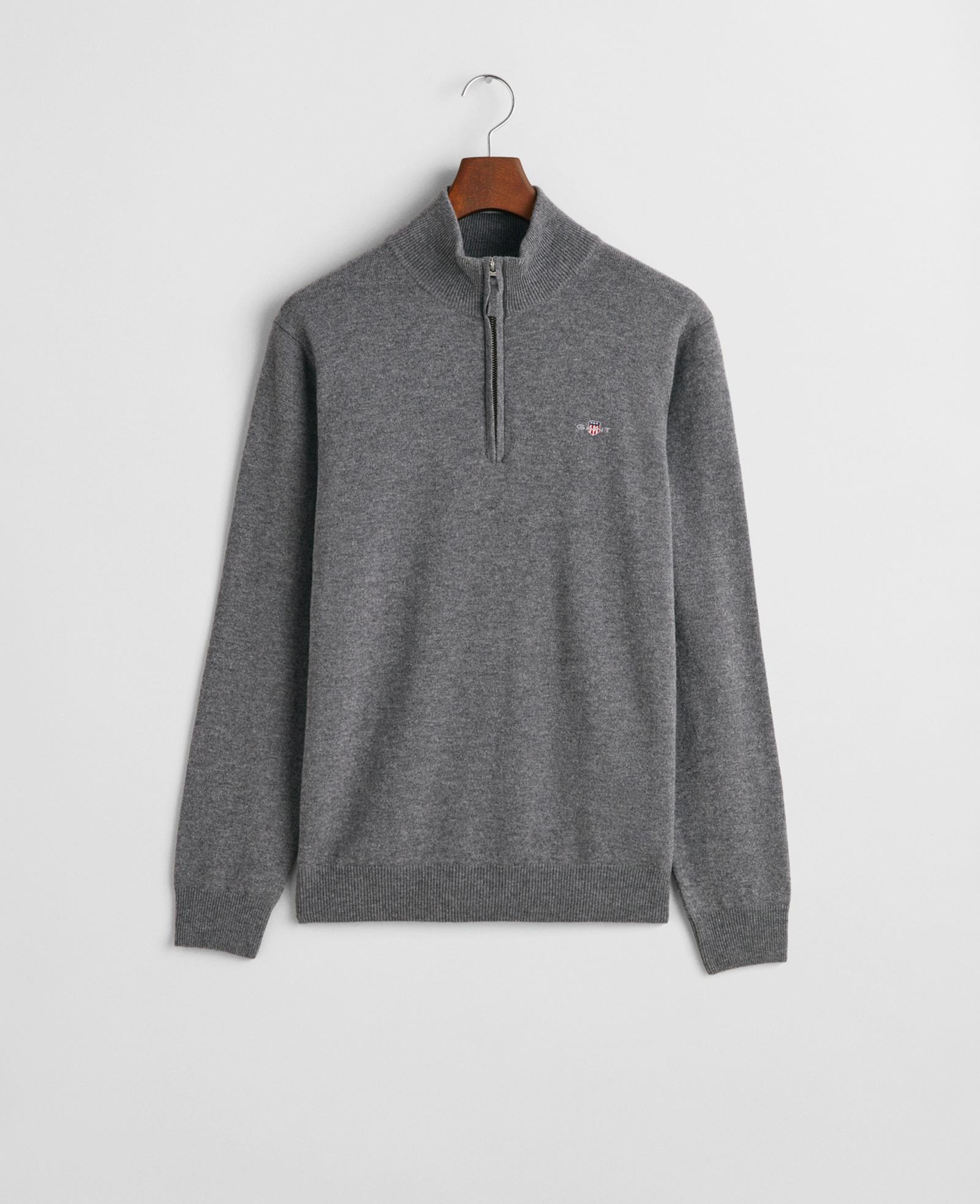 GANT Erkek Gri Regular Fit Yarım Fermuarlı Yün Kazak