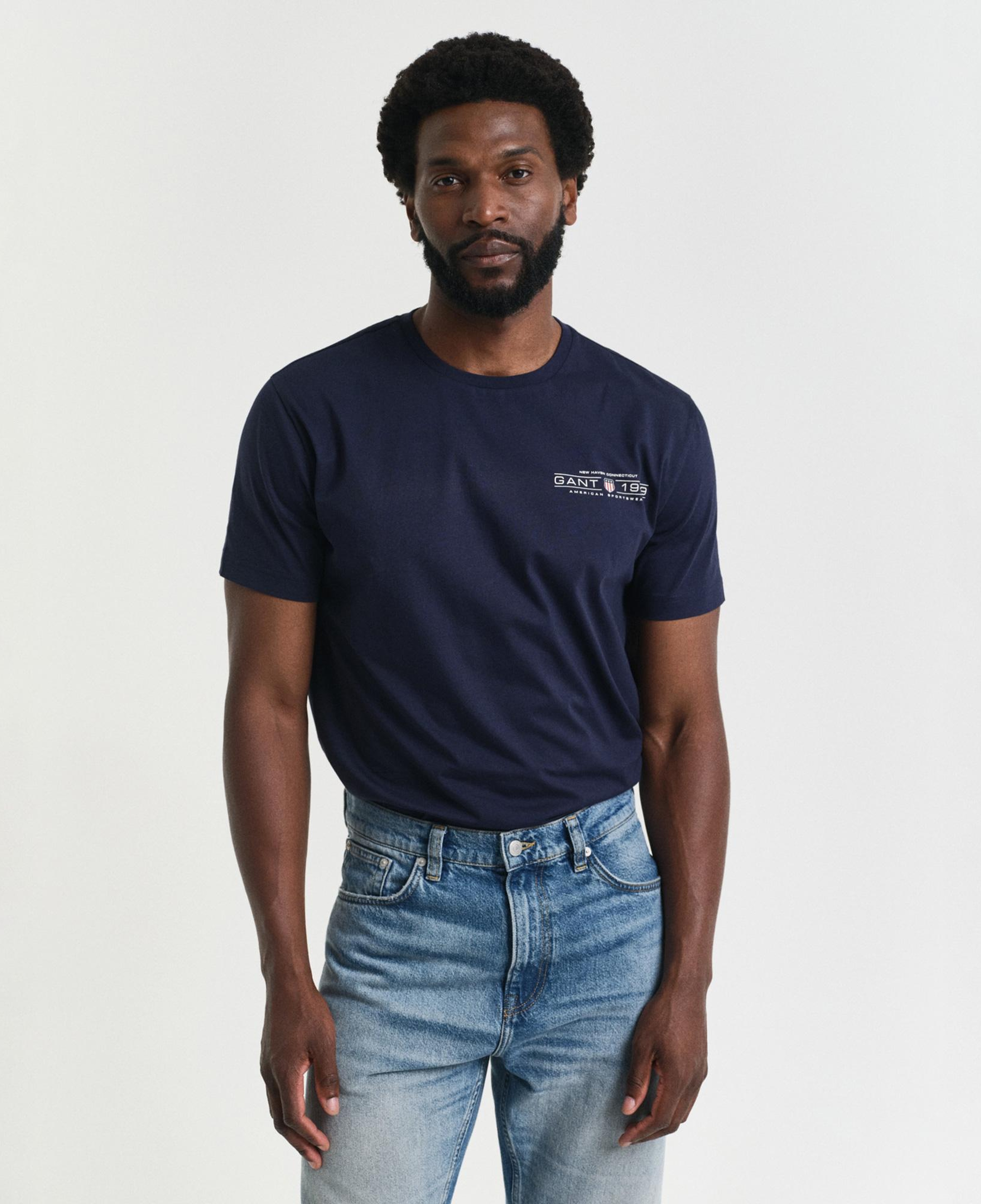 GANT Erkek Lacivert Regular Fit Bisiklet Yaka Logolu T-Shirt