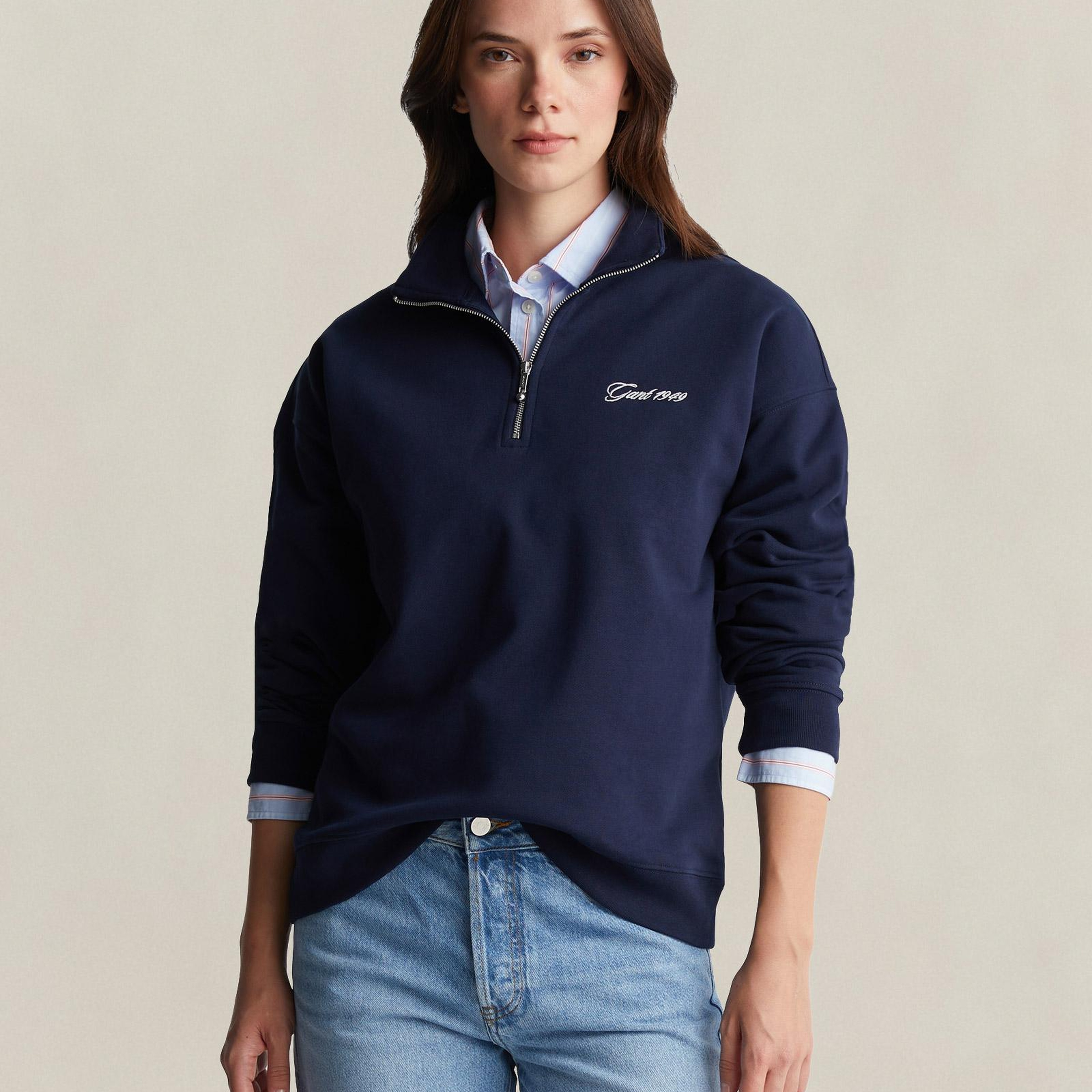 GANT Kadın Lacivert Yarım Fermuarlı Sweatshirt