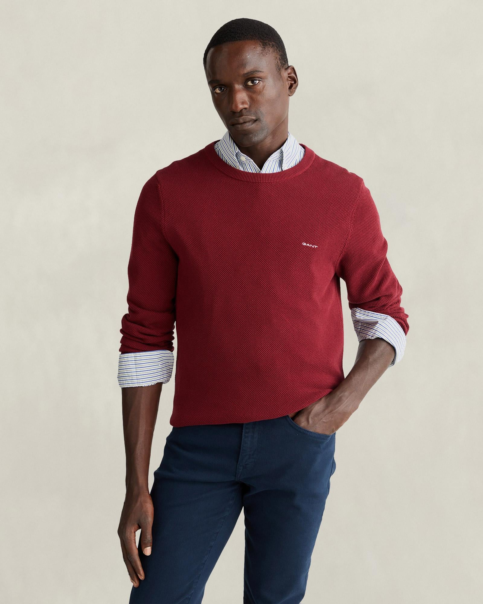 GANT Erkek Bordo Regular Fit Bisiklet Yaka Kazak