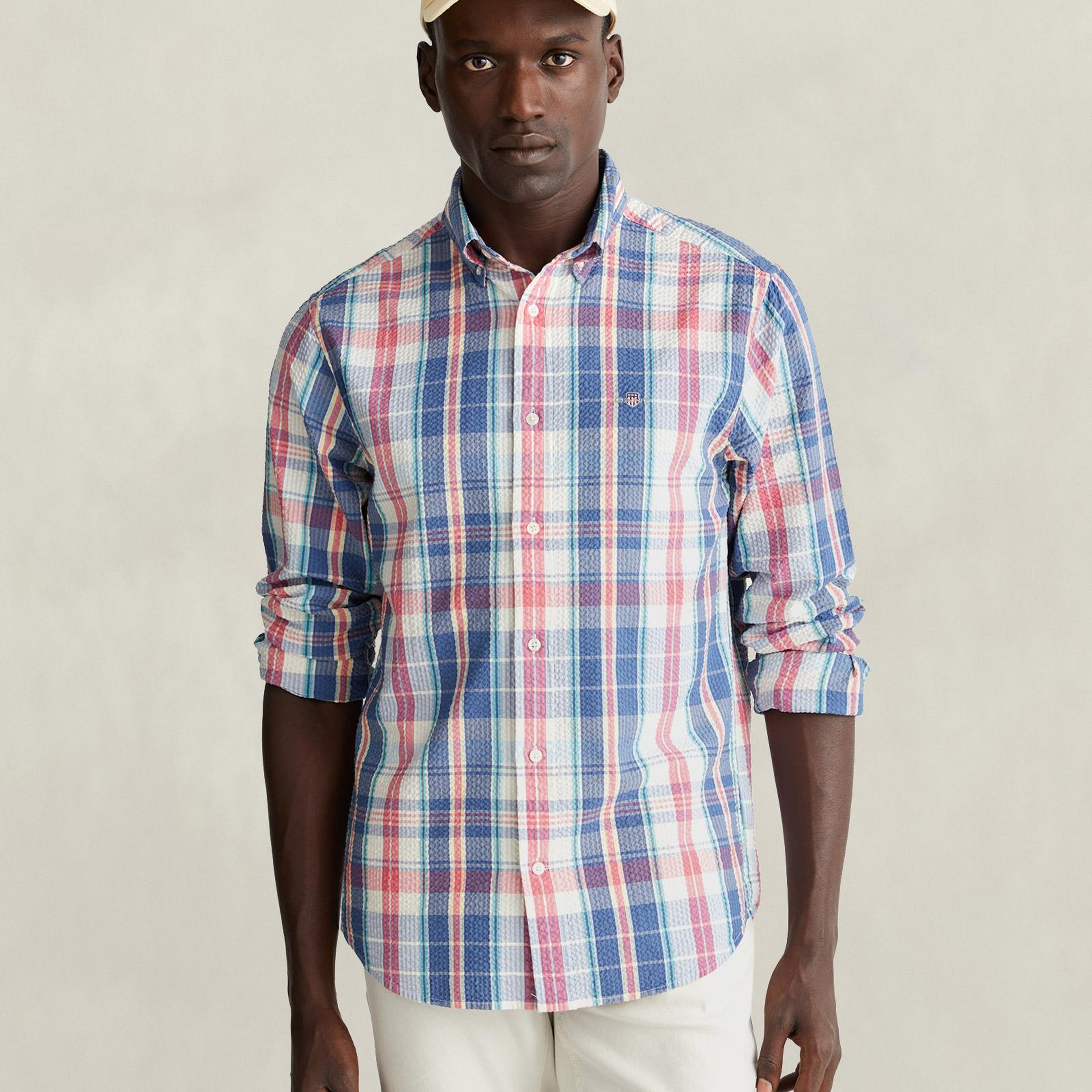 GANT Erkek Mavi Regular Fit Kareli Logolu Gömlek
