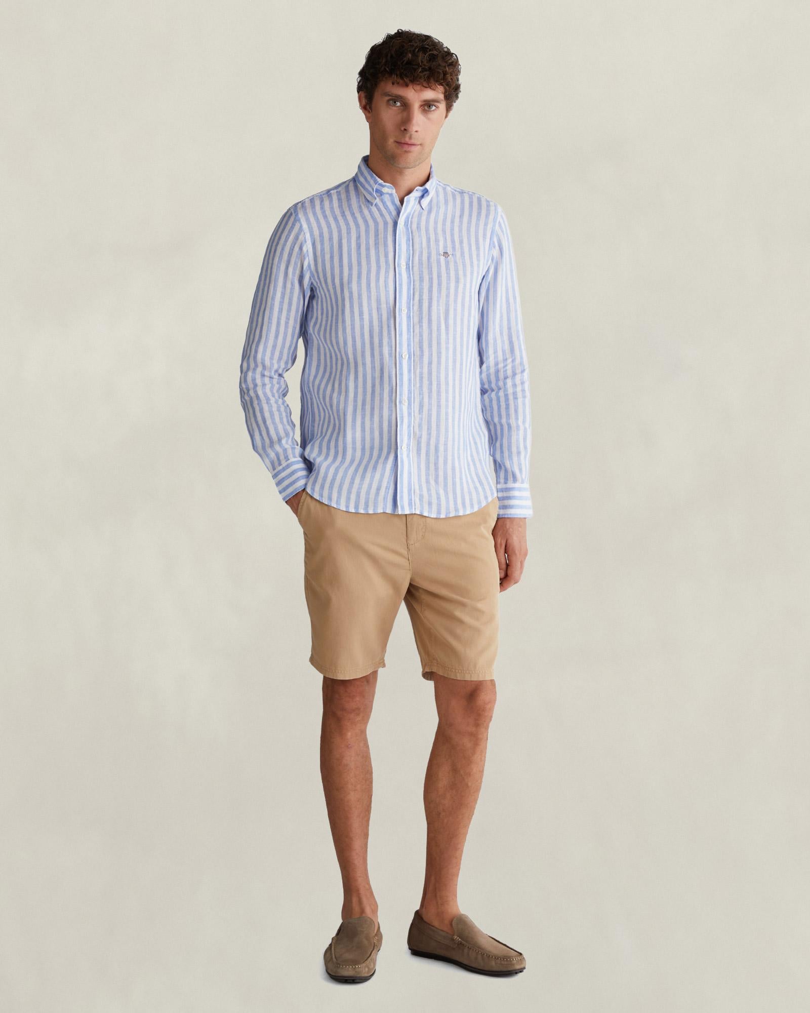 GANT Erkek Mavi Regular Fit Çizgili Logolu Gömlek