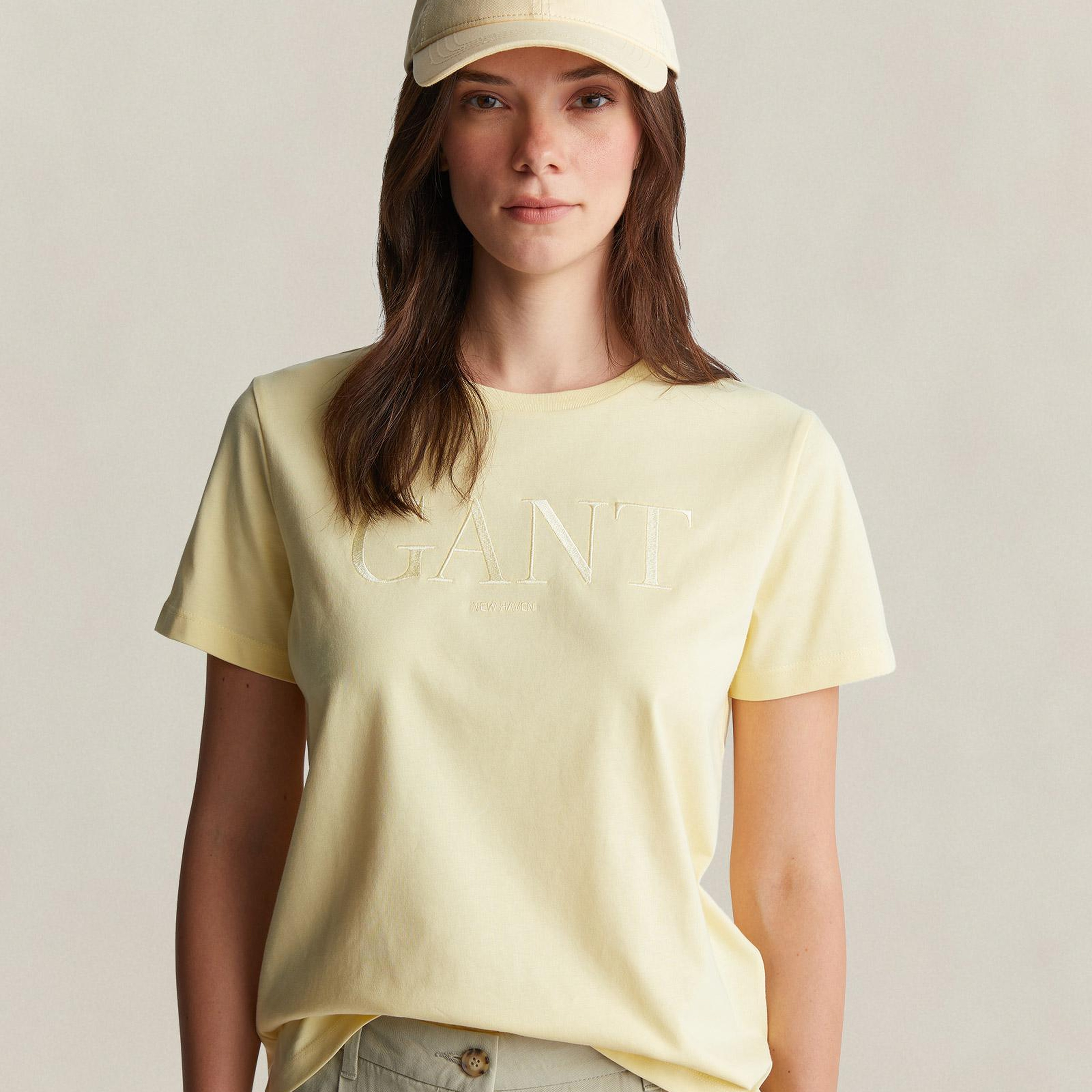 GANT Kadın Sarı Bisiklet Yaka Regular Fit T-Shirt