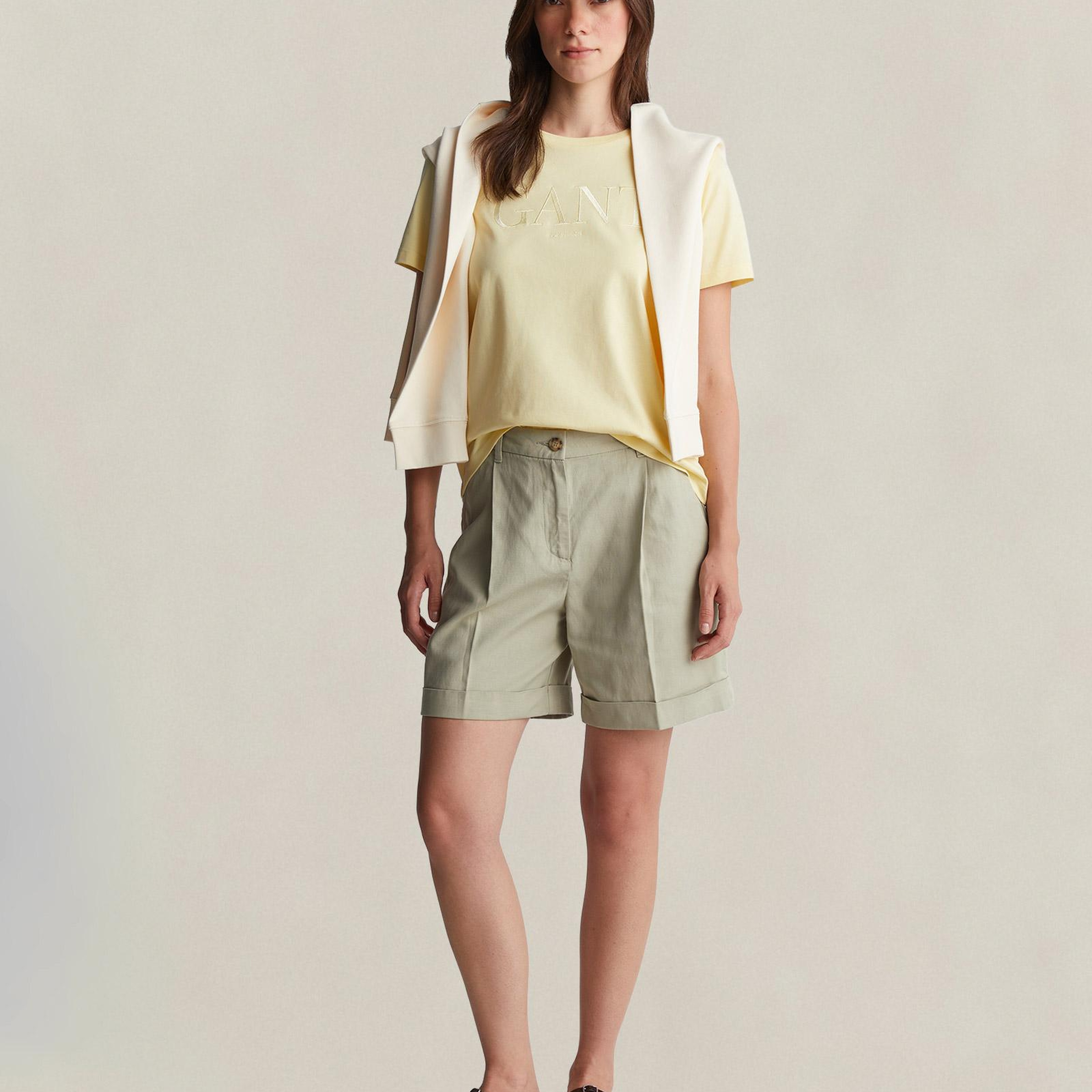GANT Kadın Sarı Bisiklet Yaka Regular Fit T-Shirt