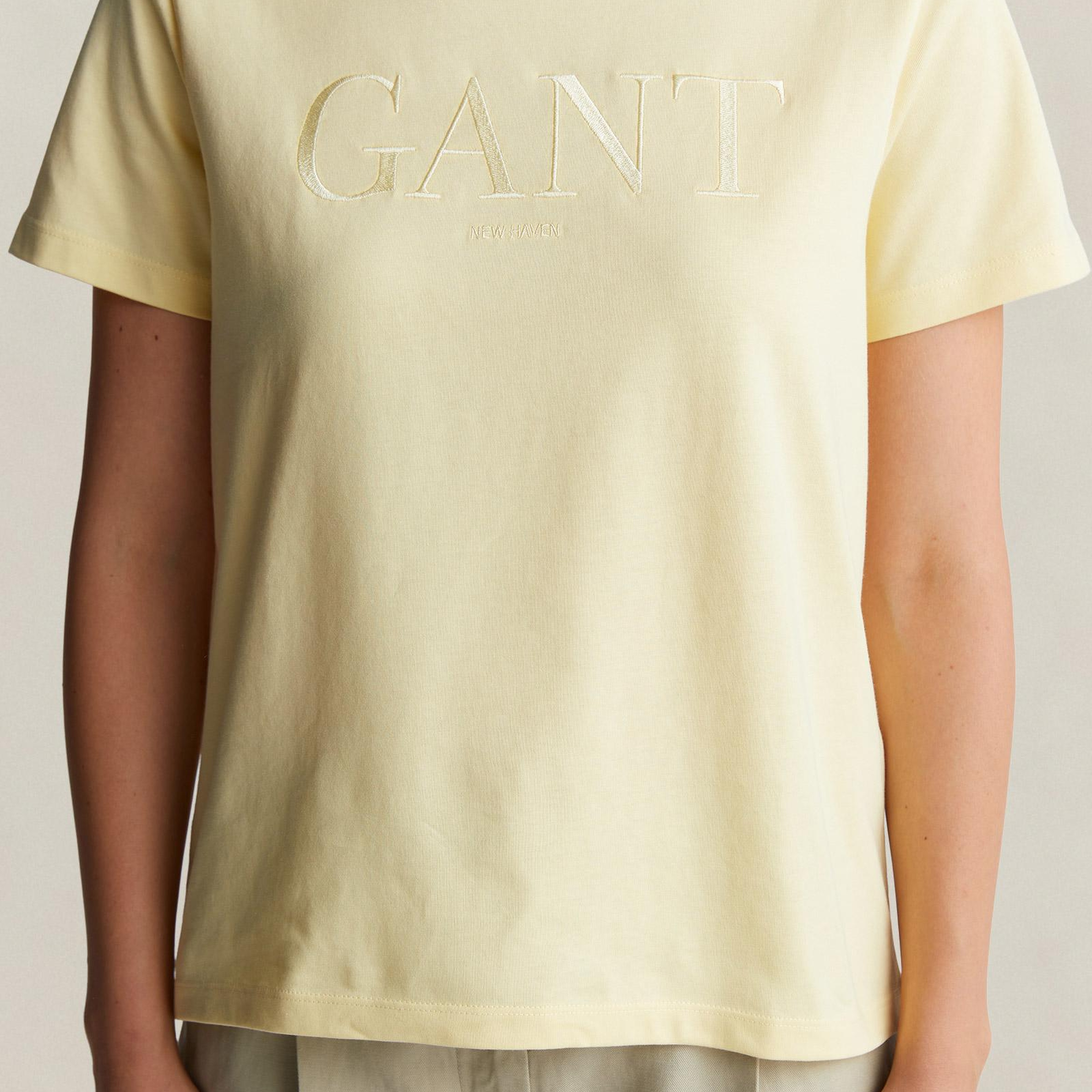 GANT Kadın Sarı Bisiklet Yaka Regular Fit T-Shirt