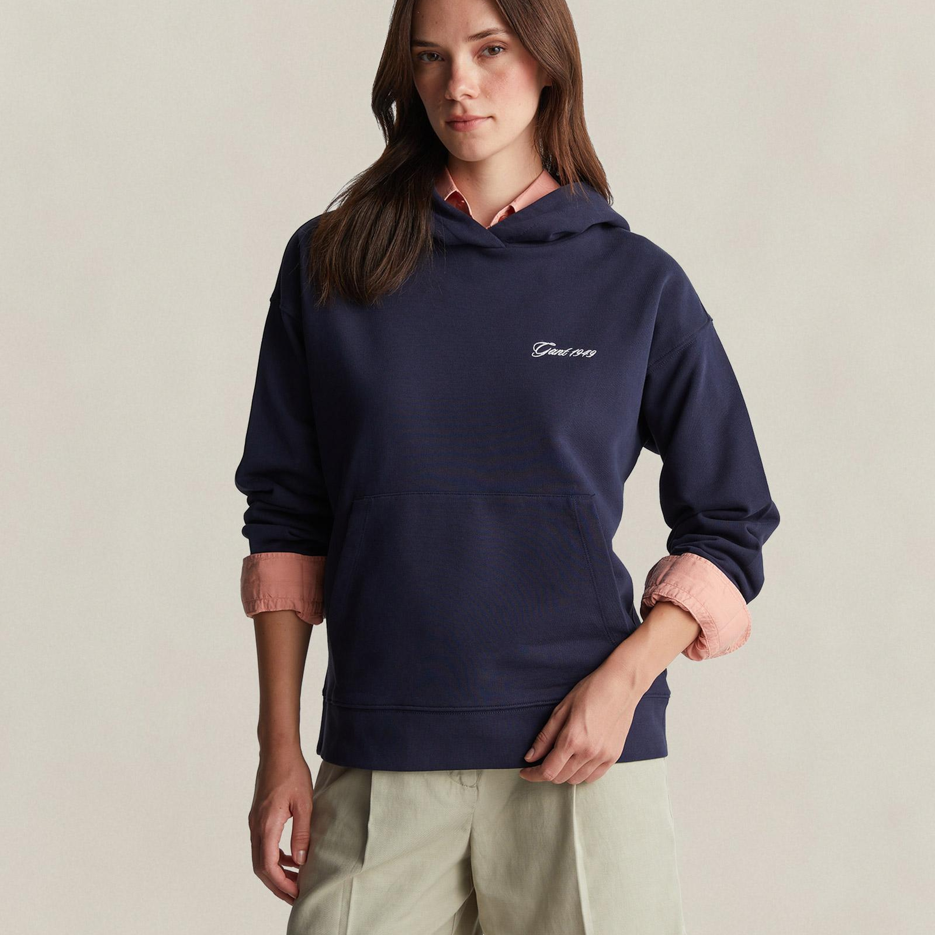 GANT Kadın Lacivert Regular Fit Kapüşonlu Sweatshirt