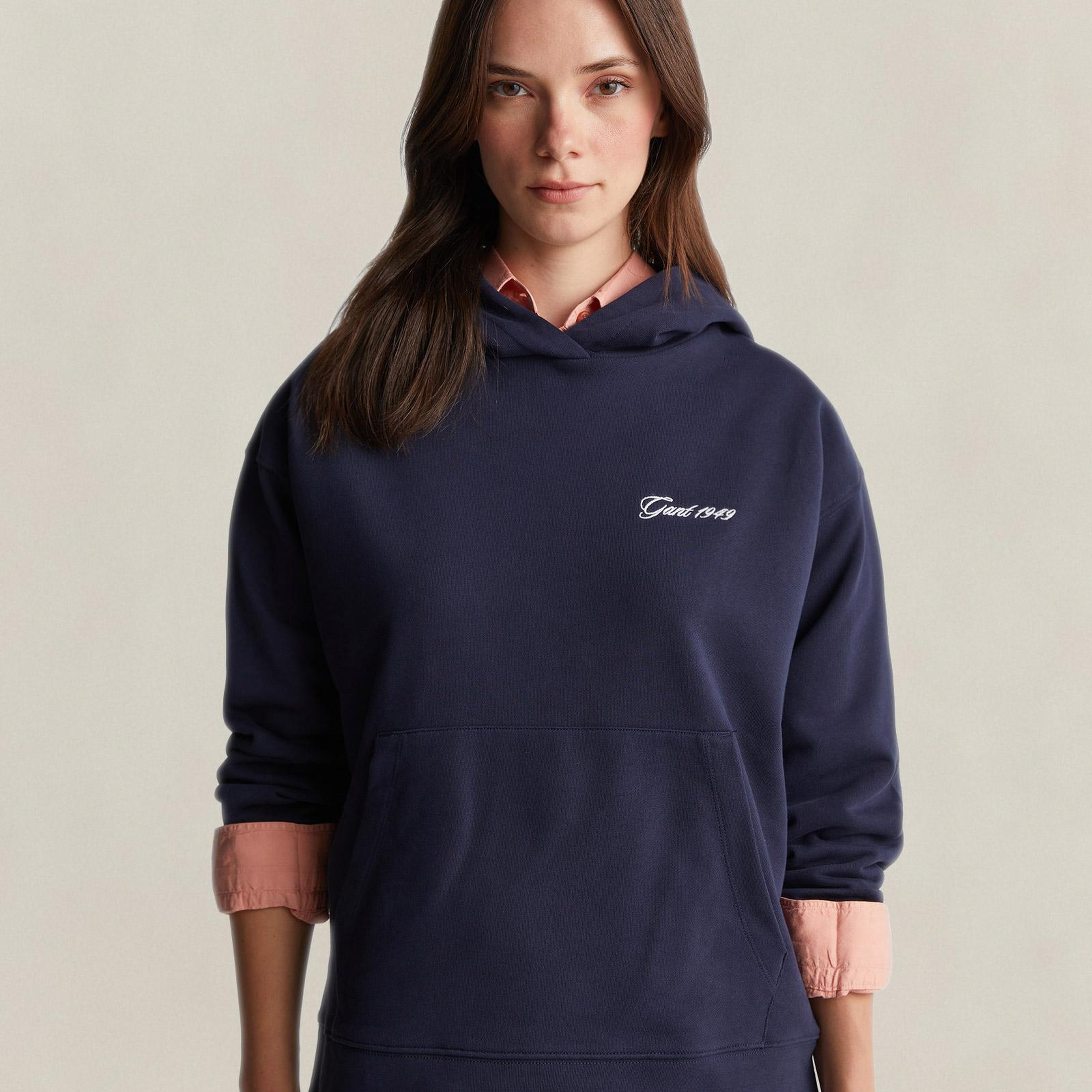 GANT Kadın Lacivert Regular Fit Kapüşonlu Sweatshirt